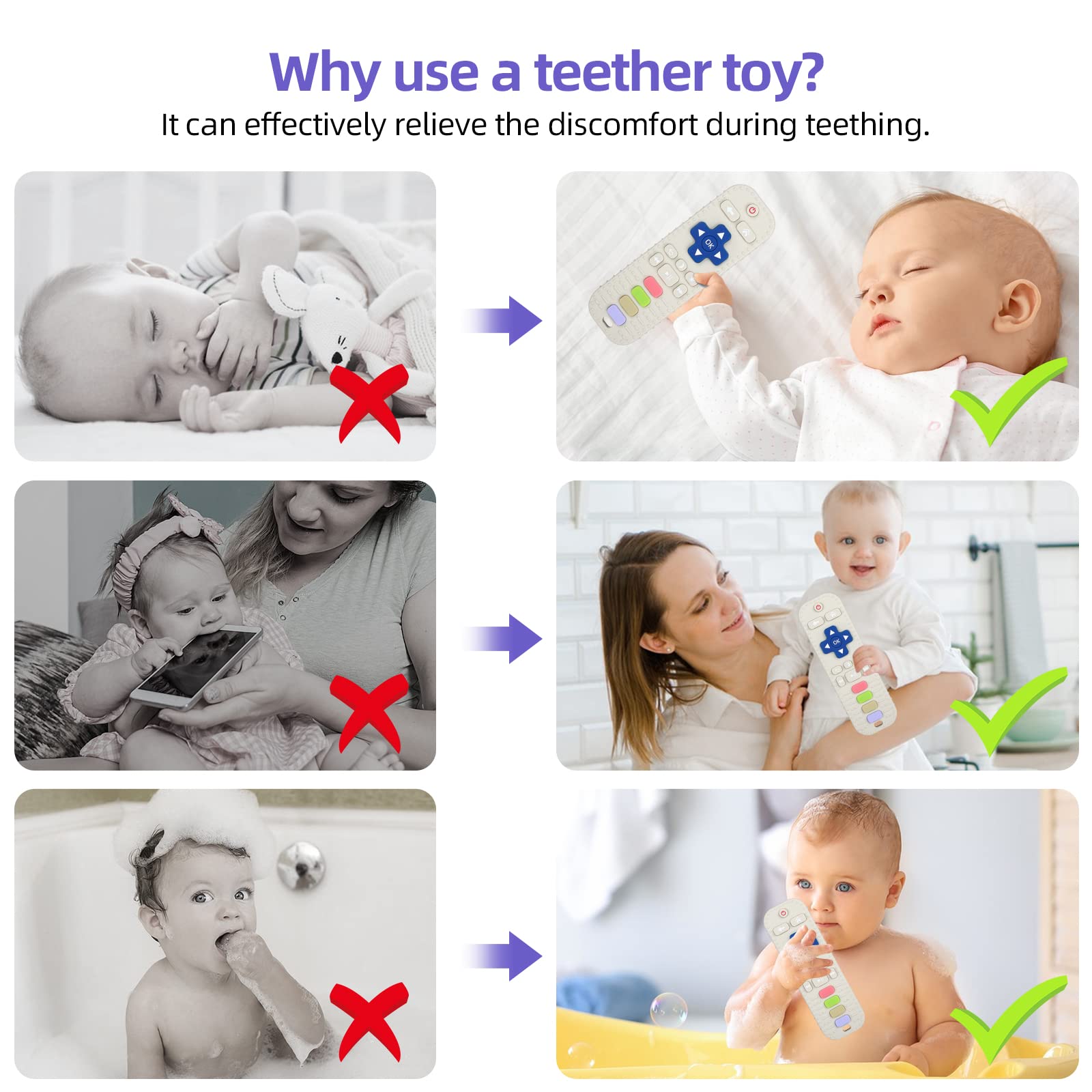 Chuya Silicone Baby Teether Toy - TV Remote Control Shape, Safe Chew Toy for Infants 3+ Months, Teething Relief for Babies, Perfect for Home, Travel, and On-the-Go Use (White)