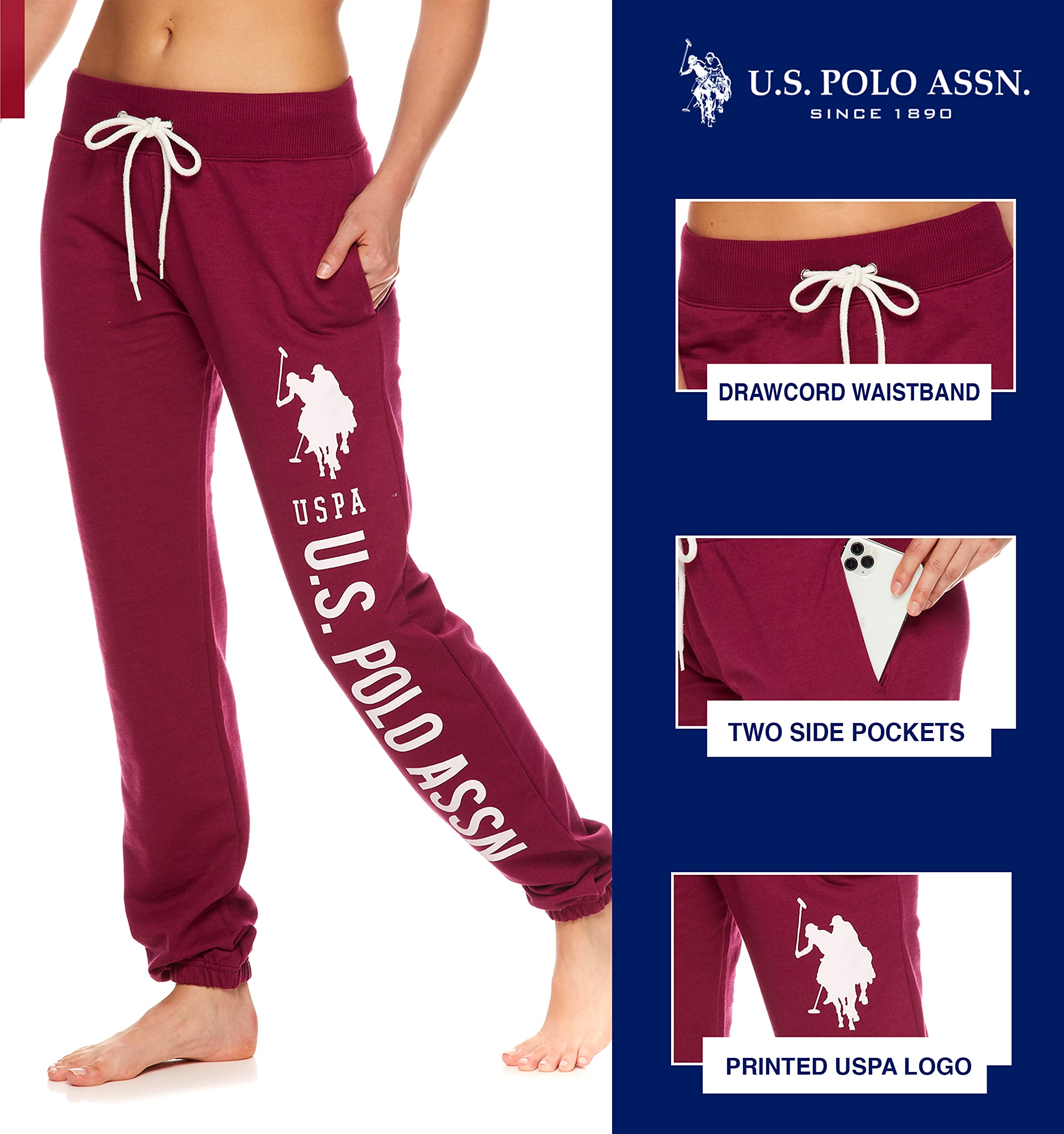 U.S. Polo Assn. Women's Essential Sweatpants with Pockets - Soft French Terry Joggers for Lounge & Workout | Comfy Casual Pants for Yoga, Running & Everyday Wear