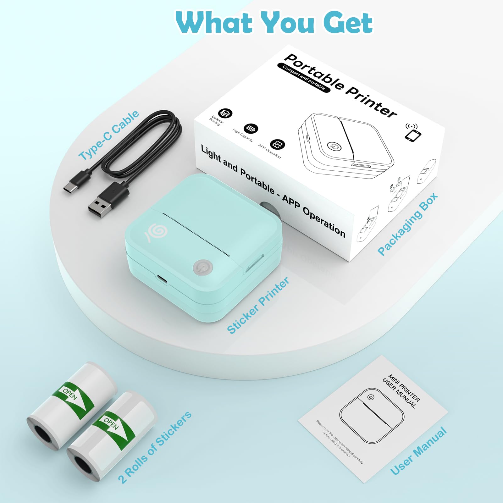 Bluetooth Label Maker Machine - Portable Waterproof Thermal Sticker Printer with 2 Rolls Paper, 50 Fonts & 500+ Icons - Perfect for Home, Office, and Warehouse Organization