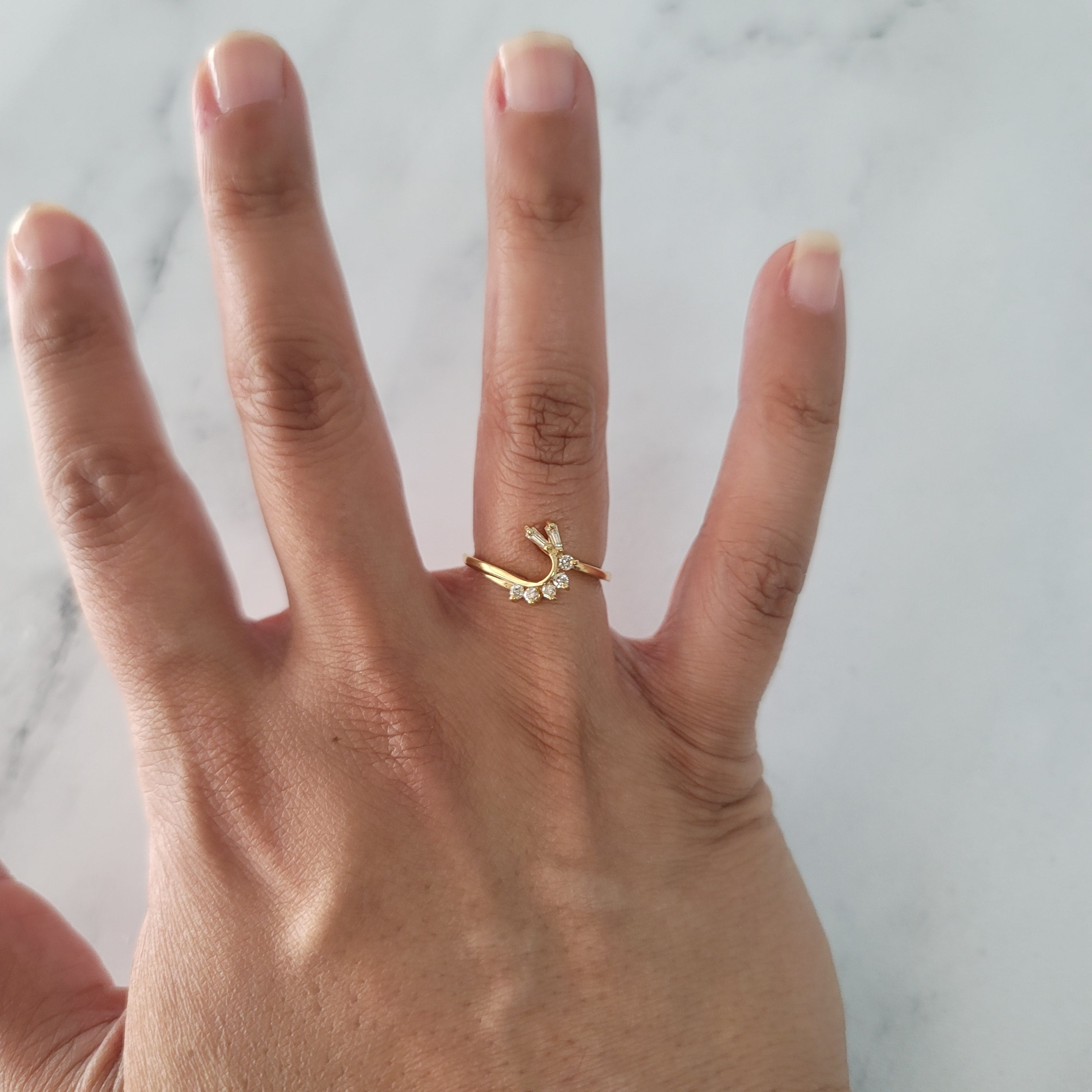 Diamond Baguette Wrap Enhancer Ring - Right Side Swoosh Design for Women | Perfect for Engagement, Wedding, Anniversary & Special Occasions