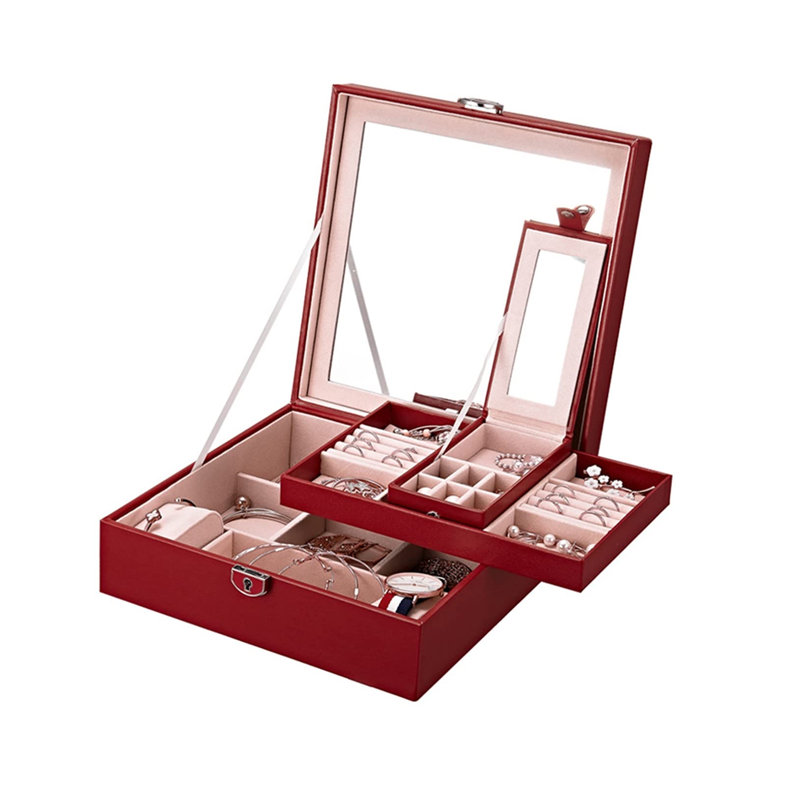 Xxjun Store Large Jewelry Storage Box - 5-Layer Organizer for Necklaces, Earrings & Bracelets | Premium Leather Jewelry Display Case with Secure Packaging (Red, Large Size) - Perfect for Home Organization, Travel & Gift Giving