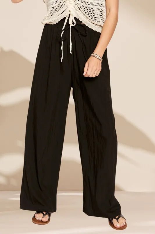 ADORA Women's Waist Tie Crinkle Flowy Pants - Stylish & Comfortable High-Waisted Lounge Pants for Casual Wear, Travel & Yoga