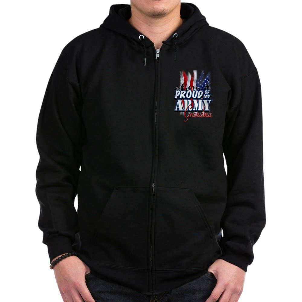 Proud Of My Army Grandma Zip Hoodie - Comfortable & Stylish Pullover for Military Family Support - Perfect for Casual Wear, Gifts & Army Pride Events