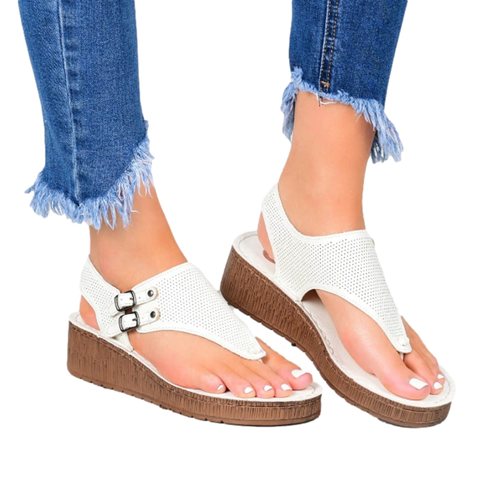 Women's Summer Casual Hollow Split-Toe Wedge Sandals - Comfortable Non-Slip Beach Shoes with Herringbone Design for Walking, Travel & Outdoor Activities