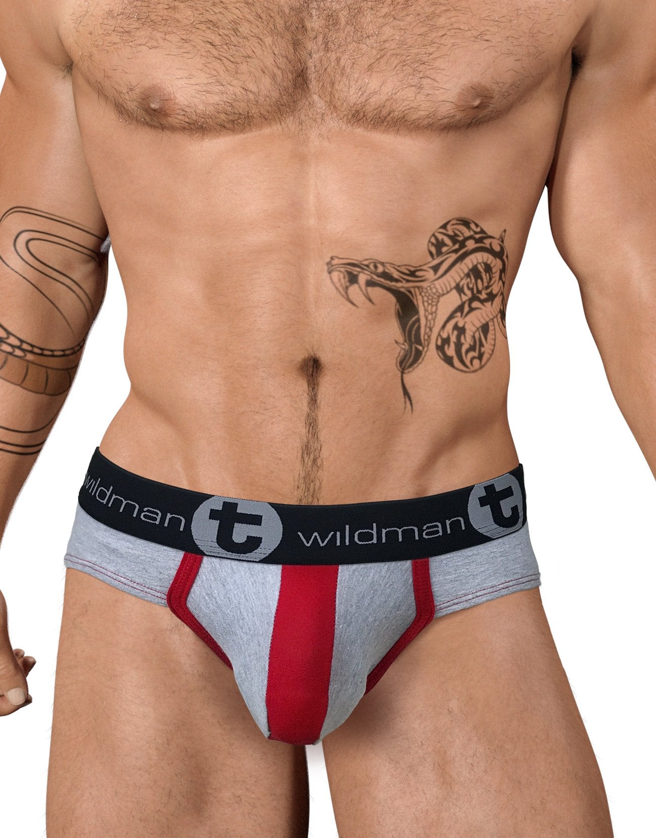 WildmanT Stretch Cotton Big Boy Pouch Brief Underwear - Soft Breathable Gray/Red Boxer Briefs for Men - Perfect for Sports, Gym & Everyday Comfort