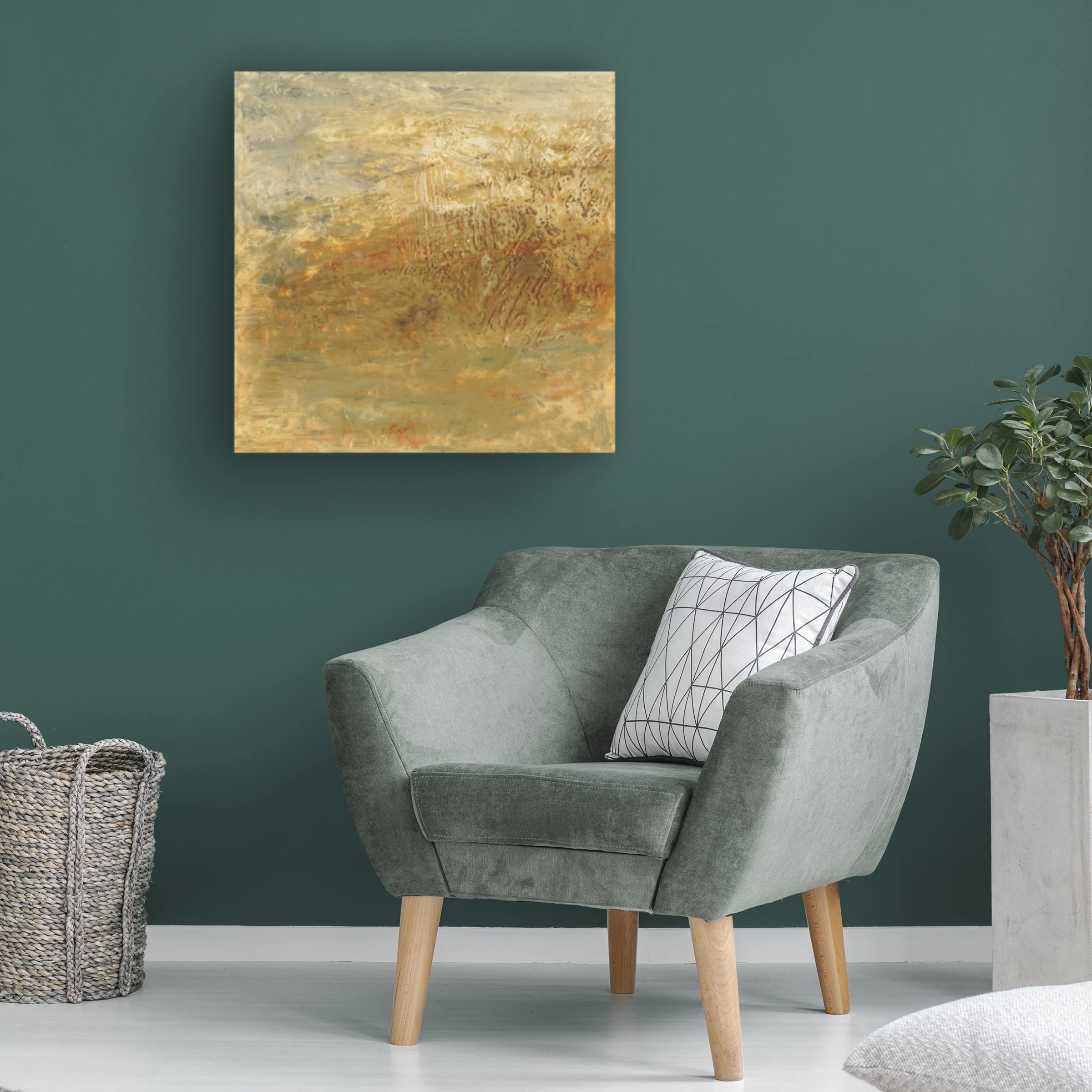 Sharon Gordon 'Encaustic Tile In Orange II' Canvas Wall Art - Modern Abstract Painting for Living Room, Bedroom & Office Decor - Handmade Fine Art Print for Home & Commercial Spaces