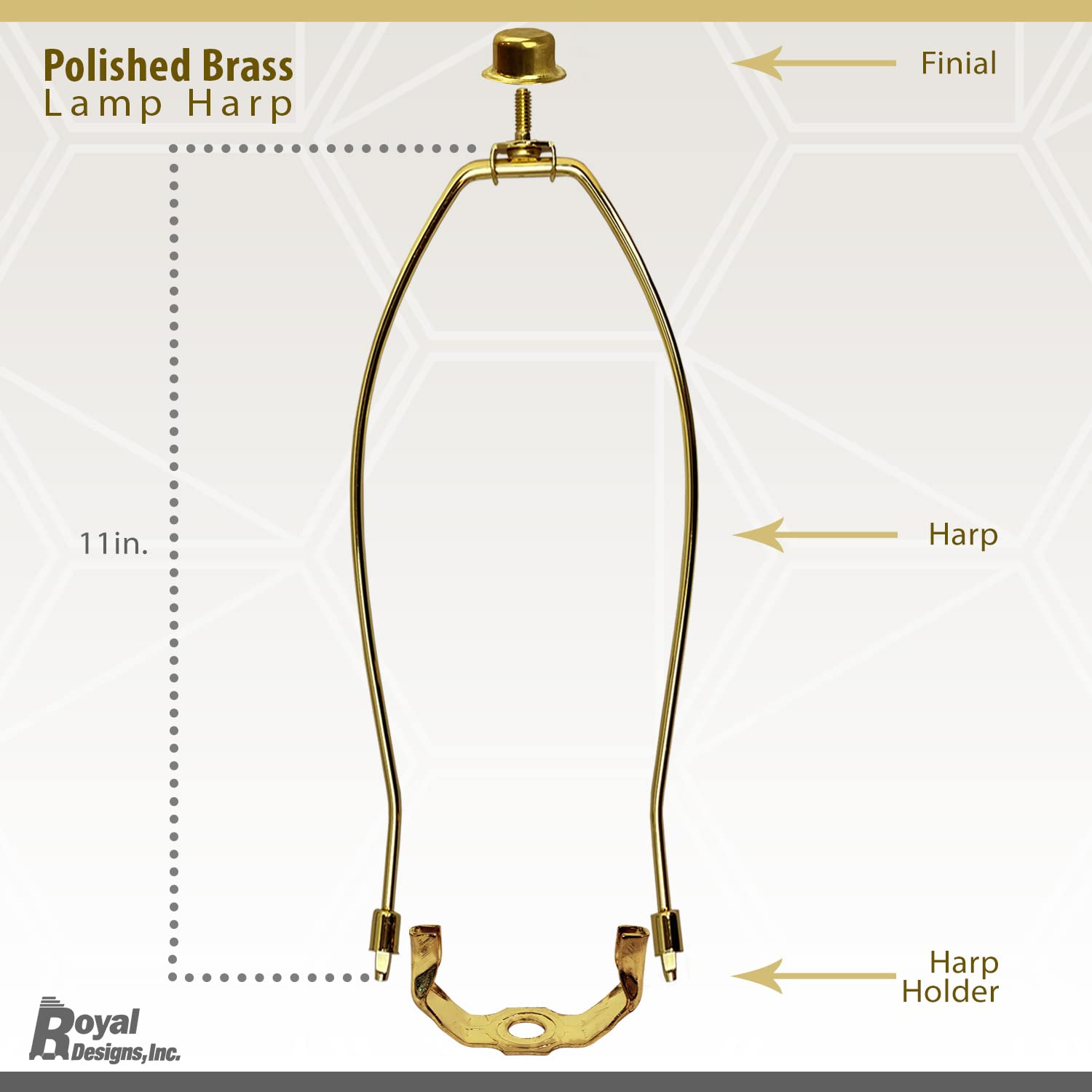11 Inch Polished Brass Lamp Shade Harp Holder with Finial - Heavy Duty DIY Repair/Replacement Part for Table & Floor Lamps - Perfect for Home Decor, Living Room, Bedroom Lighting Upgrade