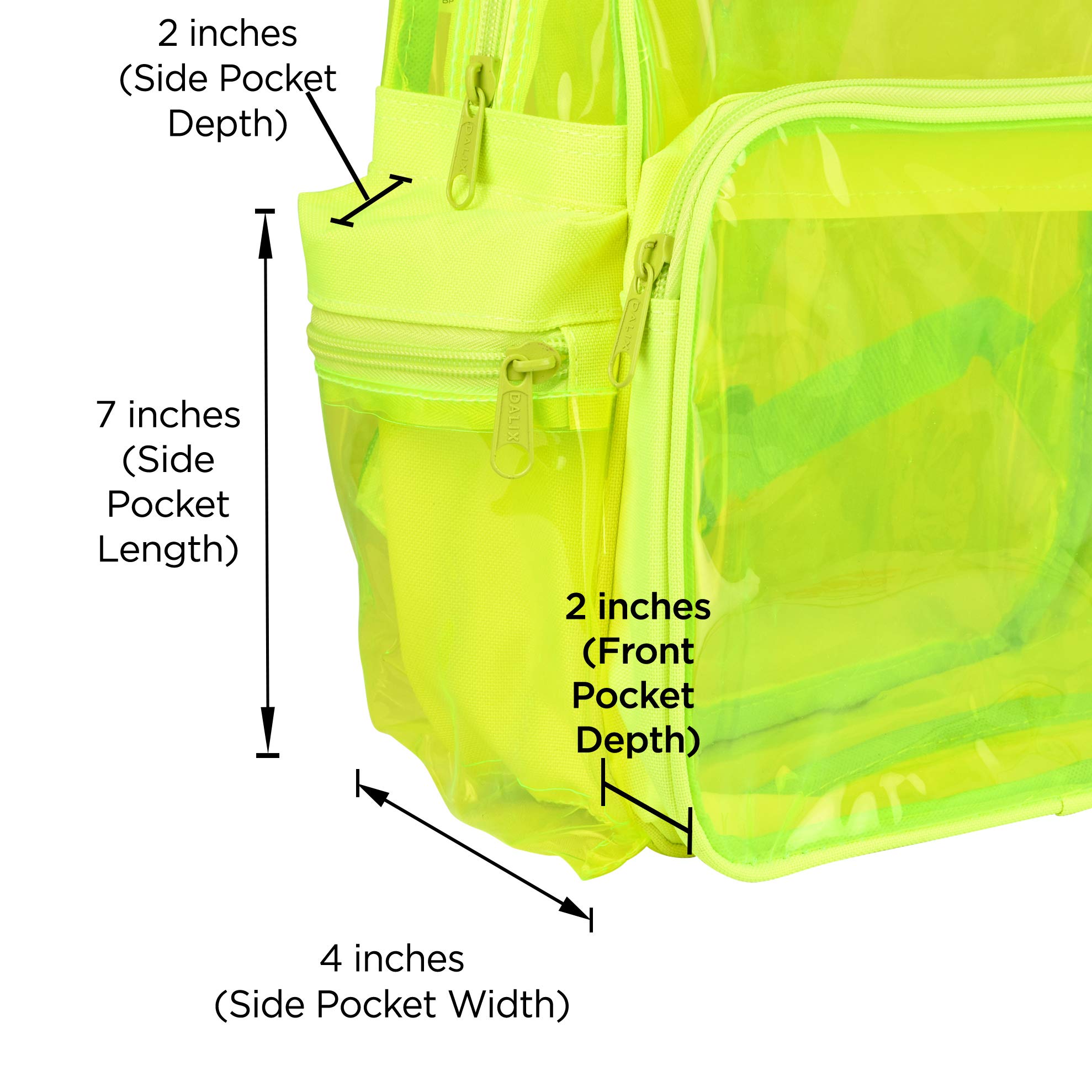 DALIX Small Clear Transparent Backpack in Neon Yellow - Lightweight & Durable for School, Travel, Concerts & Festivals