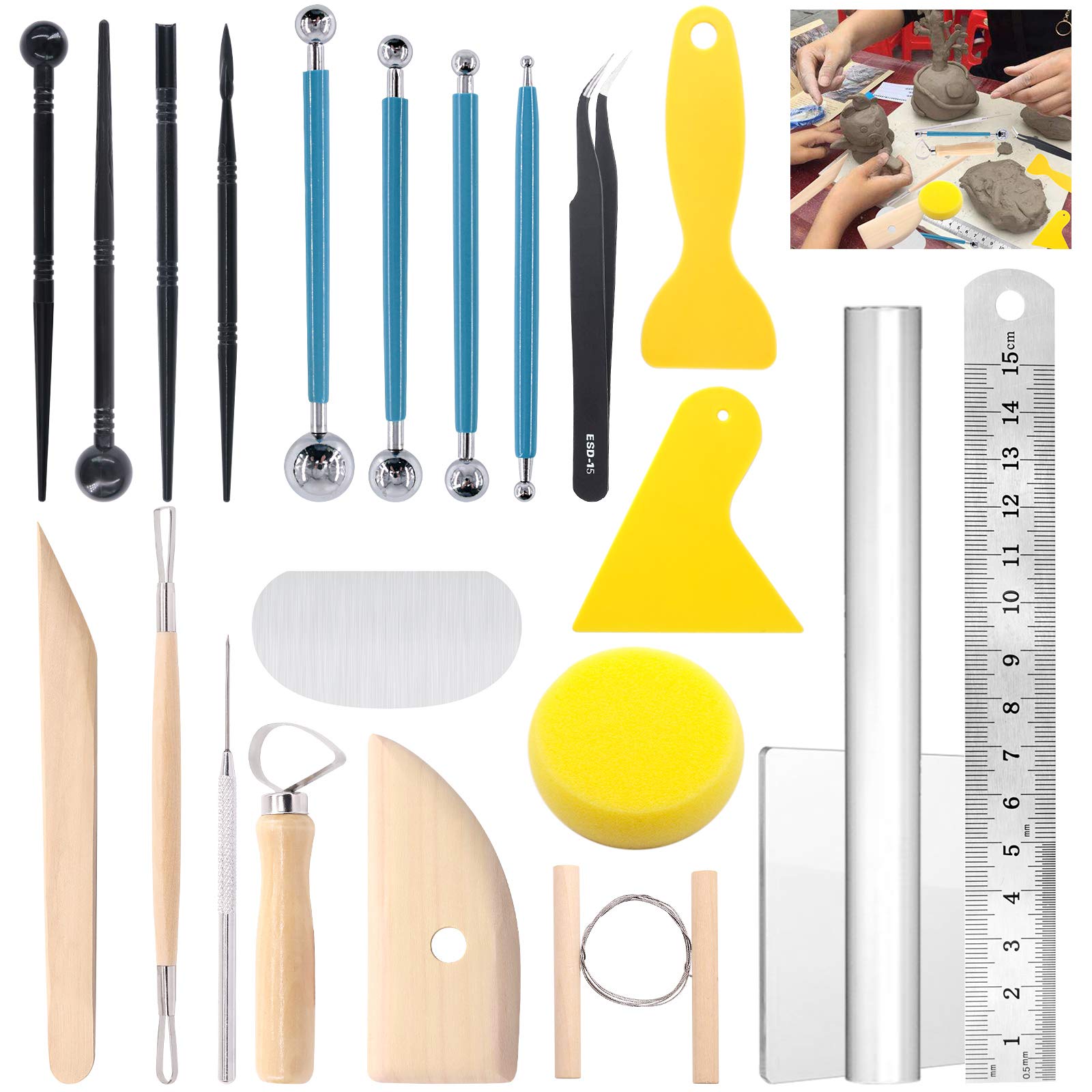 Glarks 22-Piece Professional Clay Sculpting Tools Set - Carving, Modeling & Embossing Kit with Ball Stylus for Polymer Clay, Ceramics, Nail Art & DIY Crafts | Perfect for Artists, Beginners & Hobbyists
