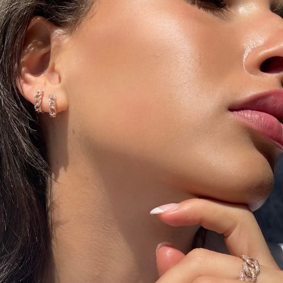 Diamond Huggie Link Earrings for Women - 14K Gold Hoop Earrings for Everyday Wear | Perfect for Gifts, Parties & Special Occasions