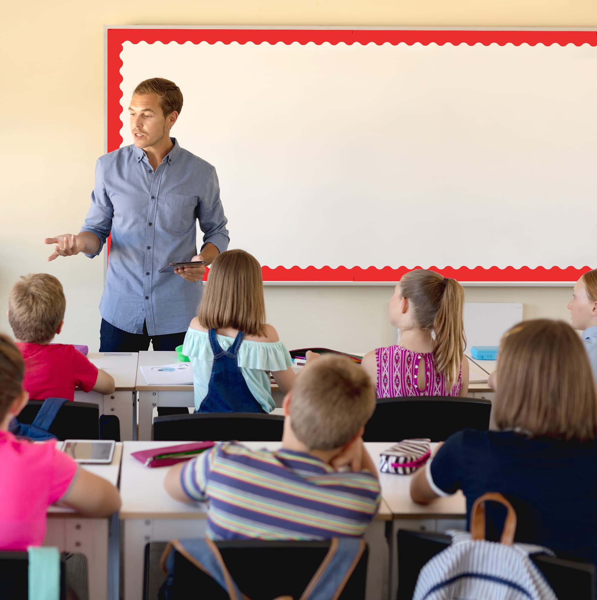Teacher Created Resources Red Border Trim for Classroom Bulletin Boards, 35ft Roll - Perfect for School Decor, DIY Projects, and Party Backdrops (4174)