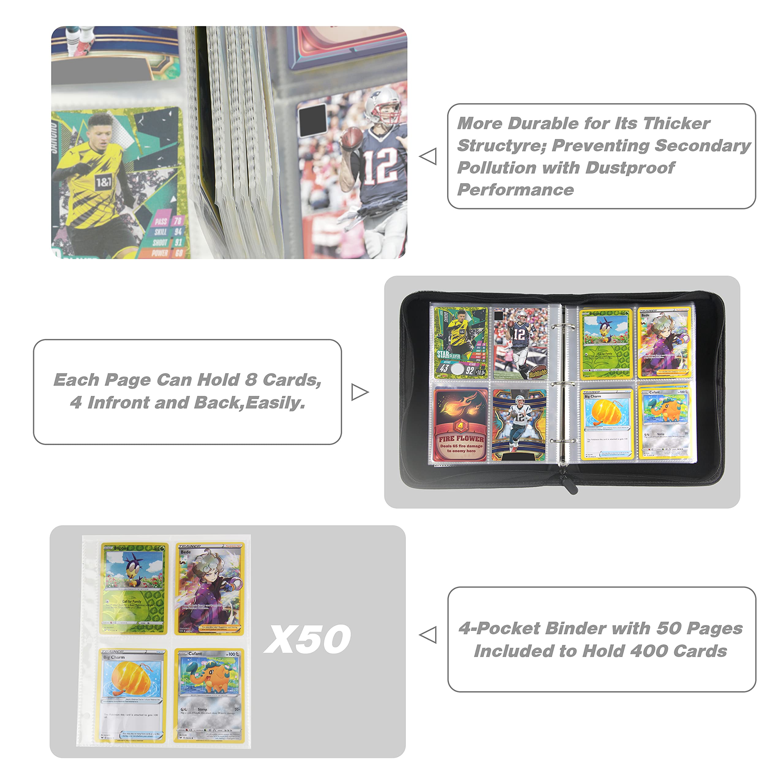 400-Pocket Trading Card Binder Organizer - Holds 4x100 Cards, Compatible with Sports Cards, Coupons & Collectibles (Red) - Perfect for Collectors, TCG Games & Storage