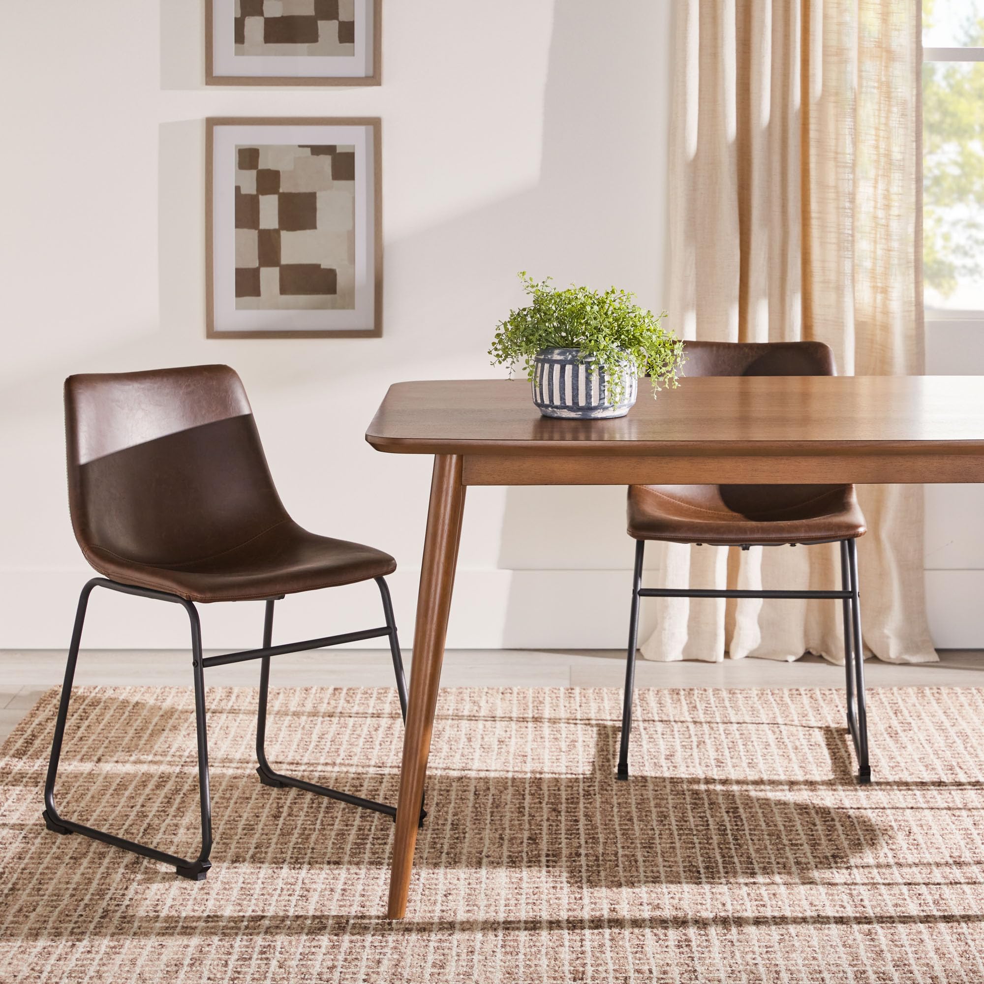 Walker Edison Mid-Century Modern Solid Wood Tapered-Leg Dining Table - 59 Inch Walnut - Perfect for Dining Rooms, Kitchens & Small Spaces