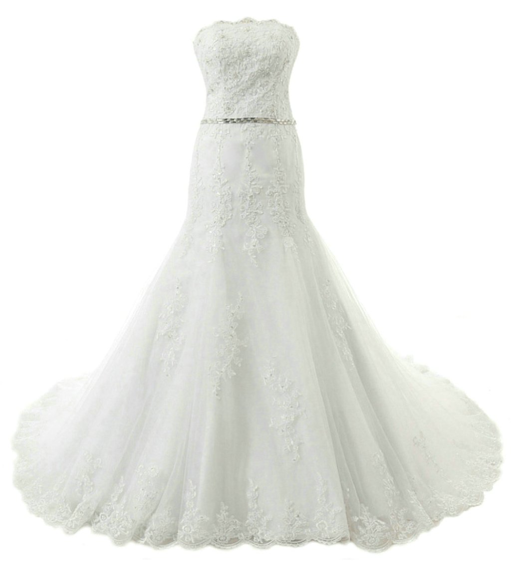 Elegant Strapless Lace Mermaid Wedding Dress for Women - Romantic Bridal Gown for Beach, Church & Formal Ceremonies