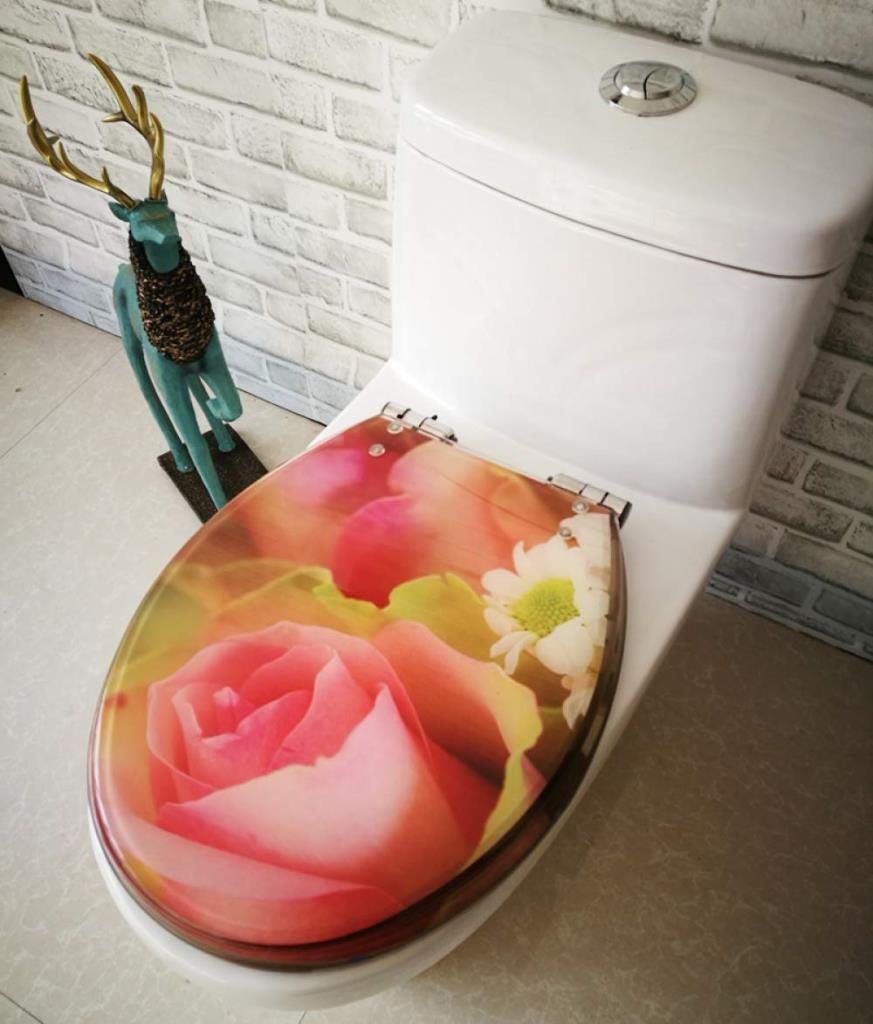 Rose Printed Toilet Seat Cover with Adjustable Hinges, Quick Release Thick Bathroom Toilet Lid - Perfect for Home, Hotel, and RV Upgrades