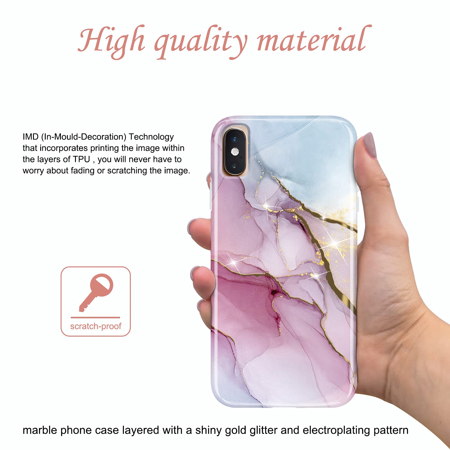 JIAXIUFEN iPhone X/Xs Case - Gold Electroplated Glitter Marble Slim Shockproof TPU Soft Silicone Cover (Purple Blue) | Protective Phone Case for Everyday Use, Work & Travel