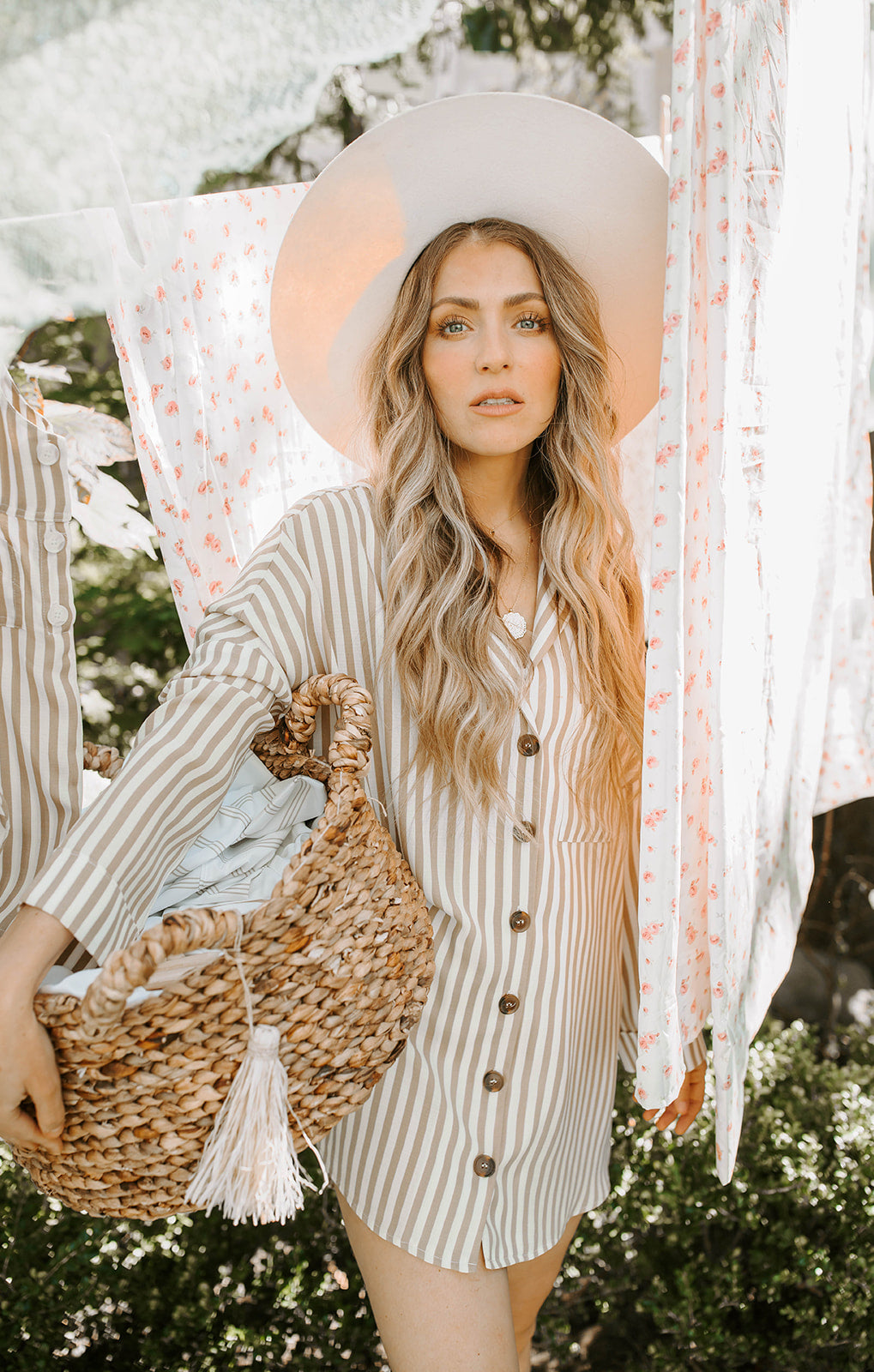 Lorolie Women's Beige Striped Tunic Top - Casual Everyday Wear for Work, Office & Outings