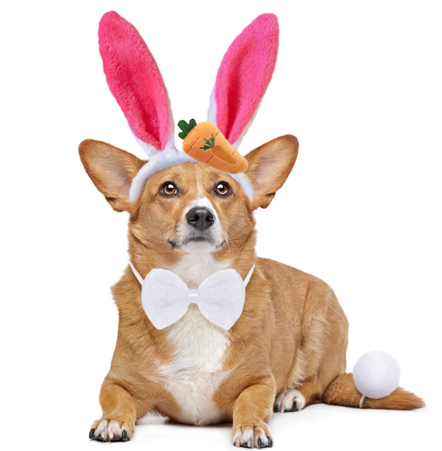 Easter Dog Bunny Ears & Bow Tie Set - Cute Pet Costume for Easter Photos, Parties & Holiday Celebrations