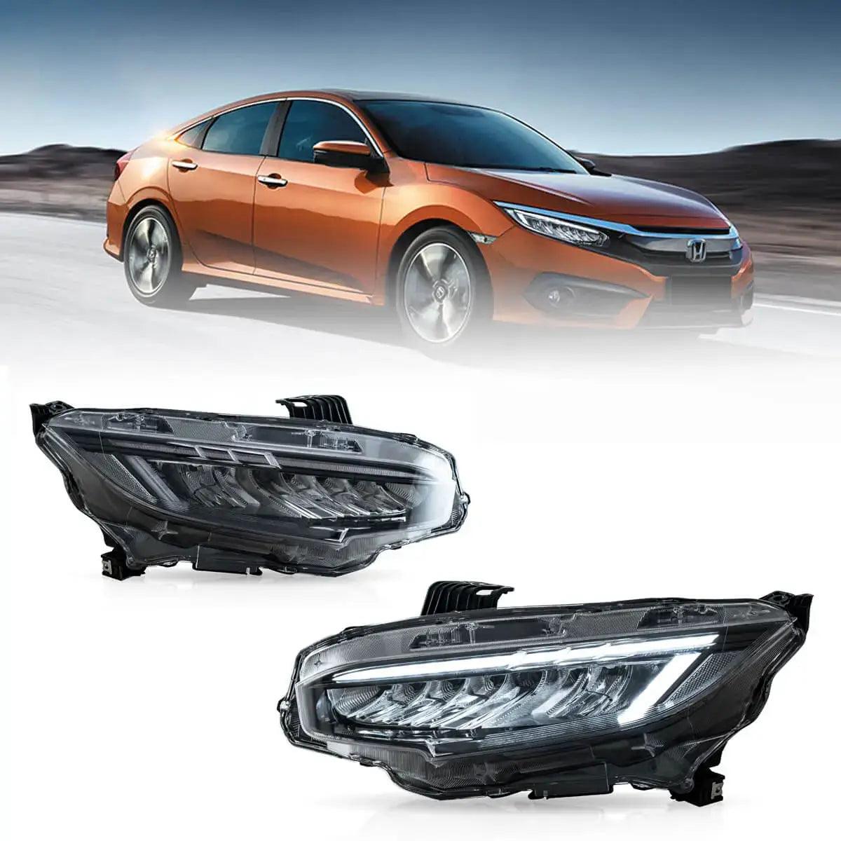 LED Headlight Assembly with Chrome Reflection Bowl for 2016-2021 Honda Civic 10th Gen - Upgrade Your Night Driving & Style