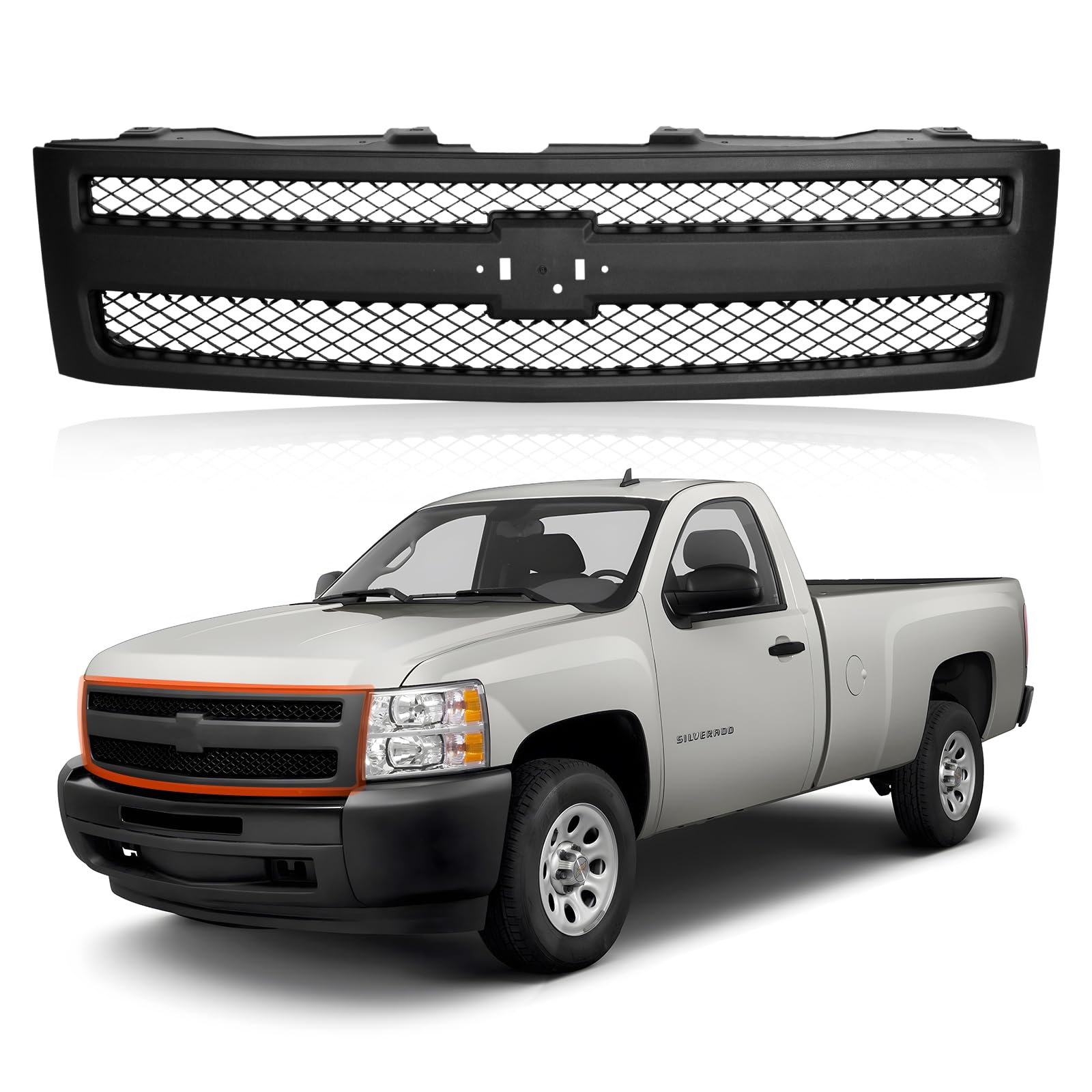 Black Front Grille Grill Shell with Insert for 2007-2013 Chevy Silverado 1500 | GM1200578 25810706 Replacement | Durable Car Exterior Upgrade for Off-Road & Daily Driving