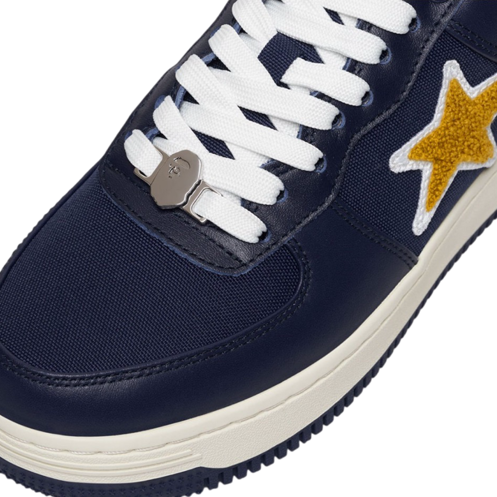 Bapesta Low Sneakers - Navy, Yellow & White Chenille Design | A Bathing Ape x Stadium Goods Collaboration | Streetwear Fashion for Men & Women | Perfect for Casual Wear, Sneaker Collecting & Urban Style