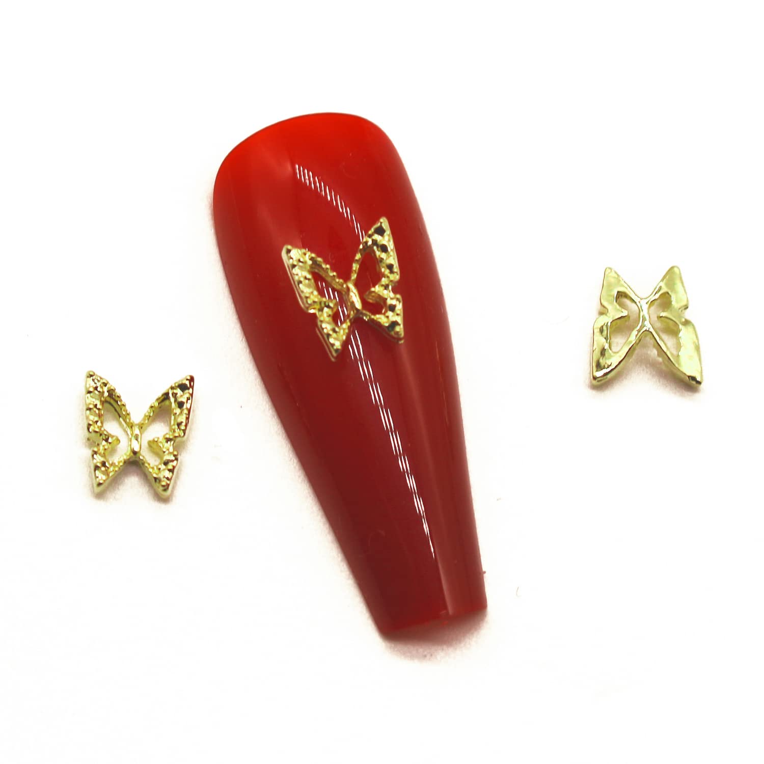 WOKOTO 100pcs Gold 3D Butterfly Nail Charms - Metal Nail Accessories for Acrylic Nails, DIY Nail Art Decorations - Perfect for Bridal, Party & Salon Nail Designs