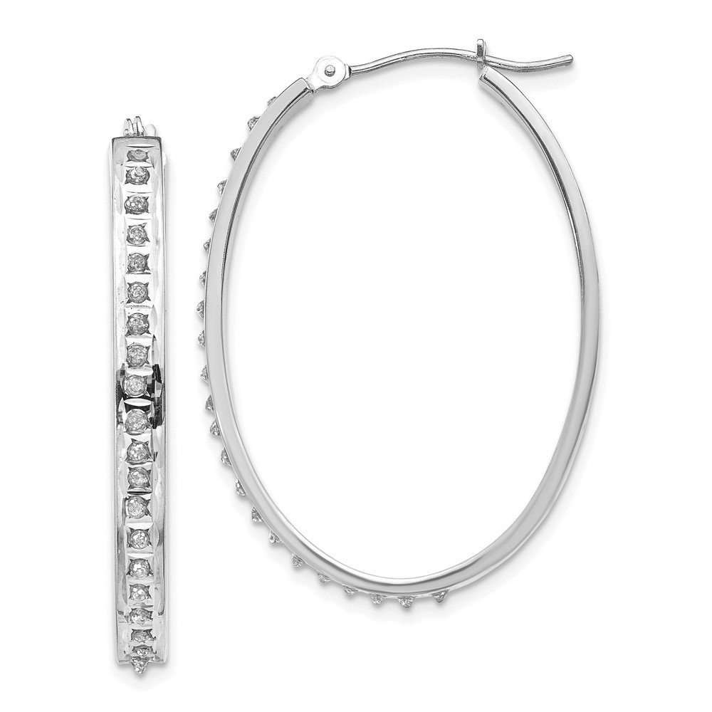14K White Gold Diamond Hinged Hoop Earrings for Women | Oval Shape Luxury Jewelry | Perfect for Weddings, Parties & Special Occasions