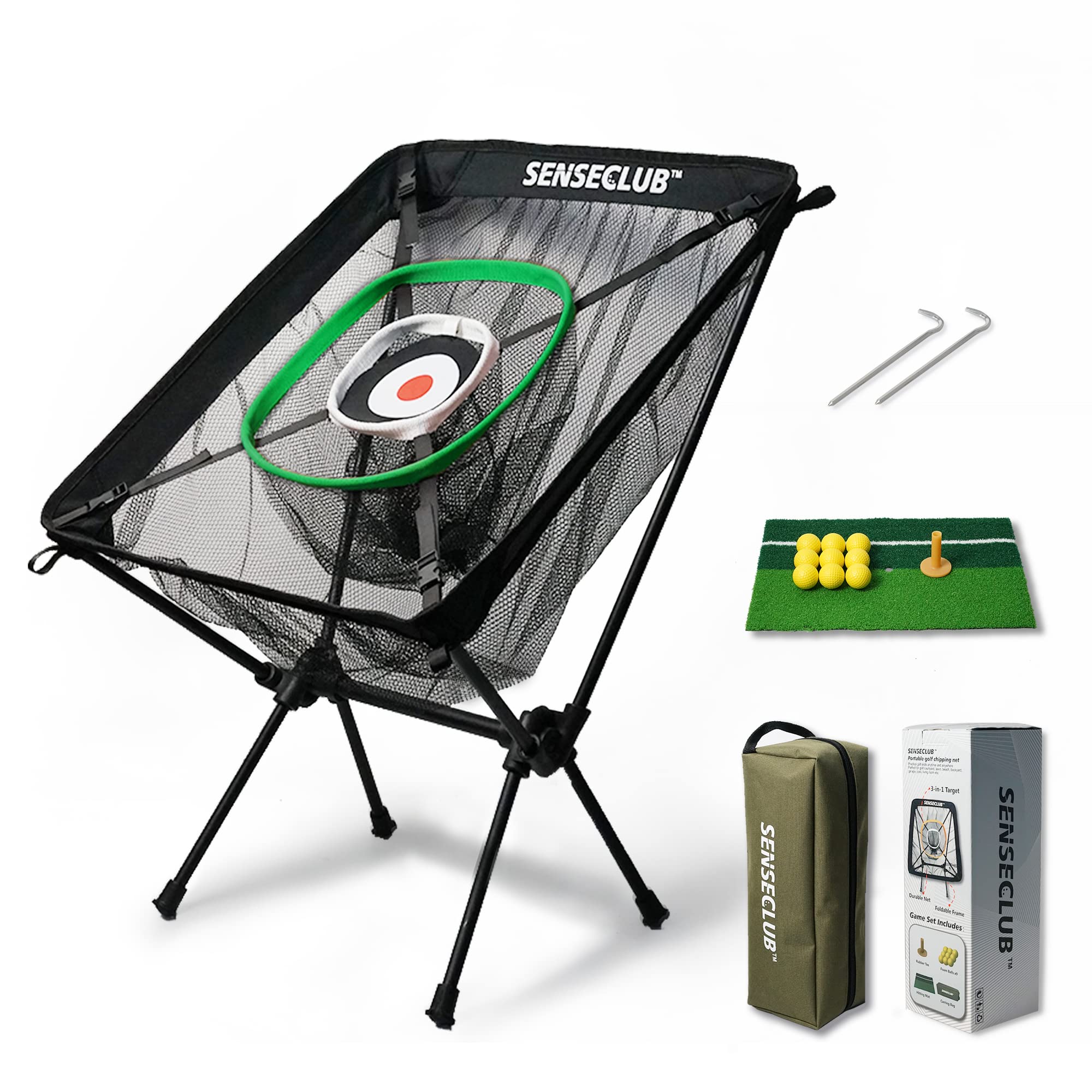Premium Golf Chipping Net & Practice Green Set - Backyard Training Net with Mat, Target & Balls - Perfect for Outdoor Golf Games, Gifts & Backyard Practice