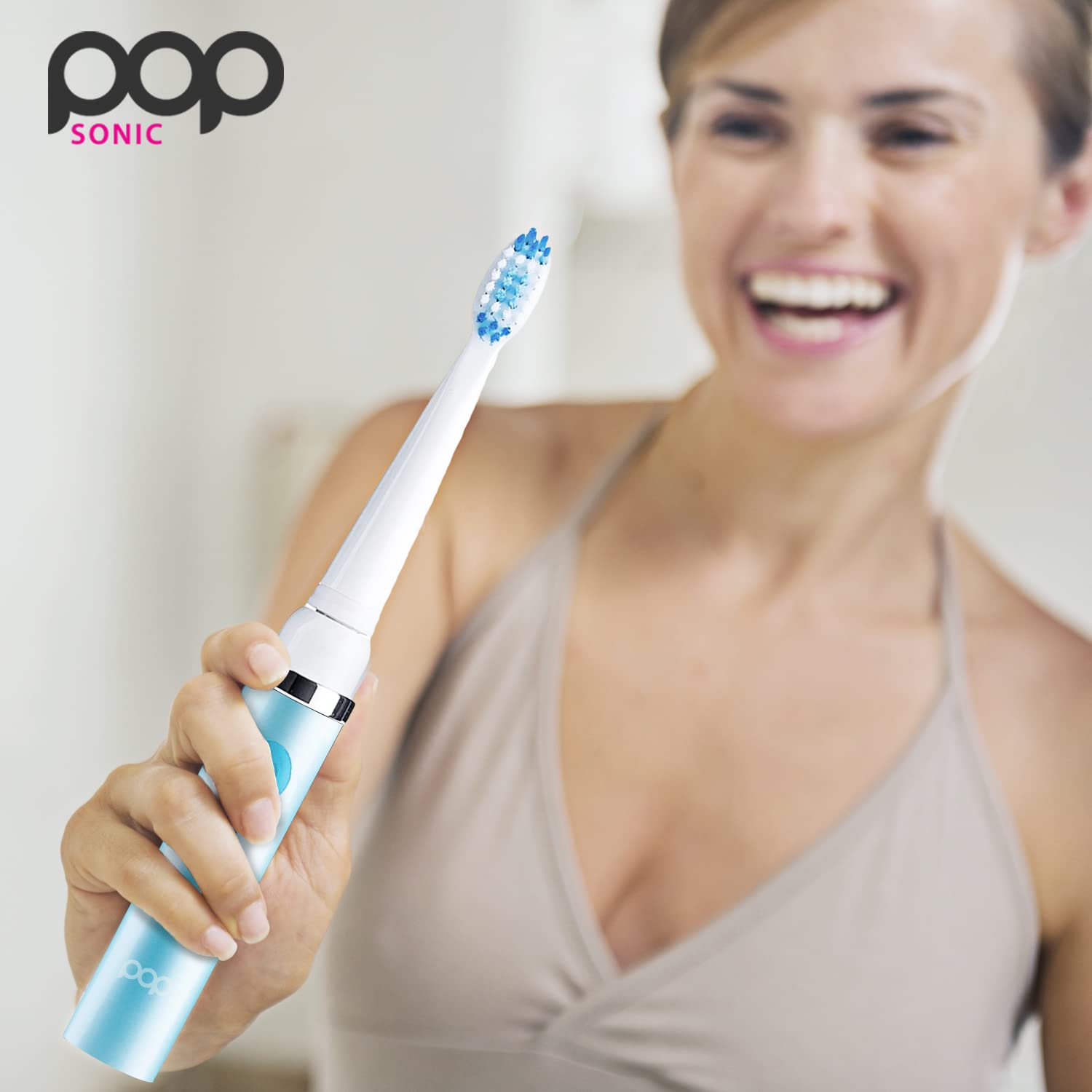 Pop Sonic Electric Toothbrush for Kids & Adults - Hawaiian Blue Travel Toothbrush with 2 Speed Modes (15,000-30,000 RPM), DuPont Nylon Bristles, Battery Powered - Perfect for Home, Travel & Daily Oral Care