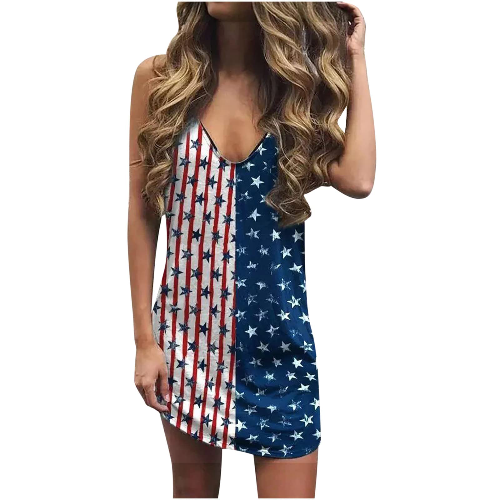 Uppada Women's Sleeveless American Flag Patriotic Mini Dress - Casual Summer Tank Top Dress for Beach Parties, 4th of July Celebrations & Outdoor Festivals