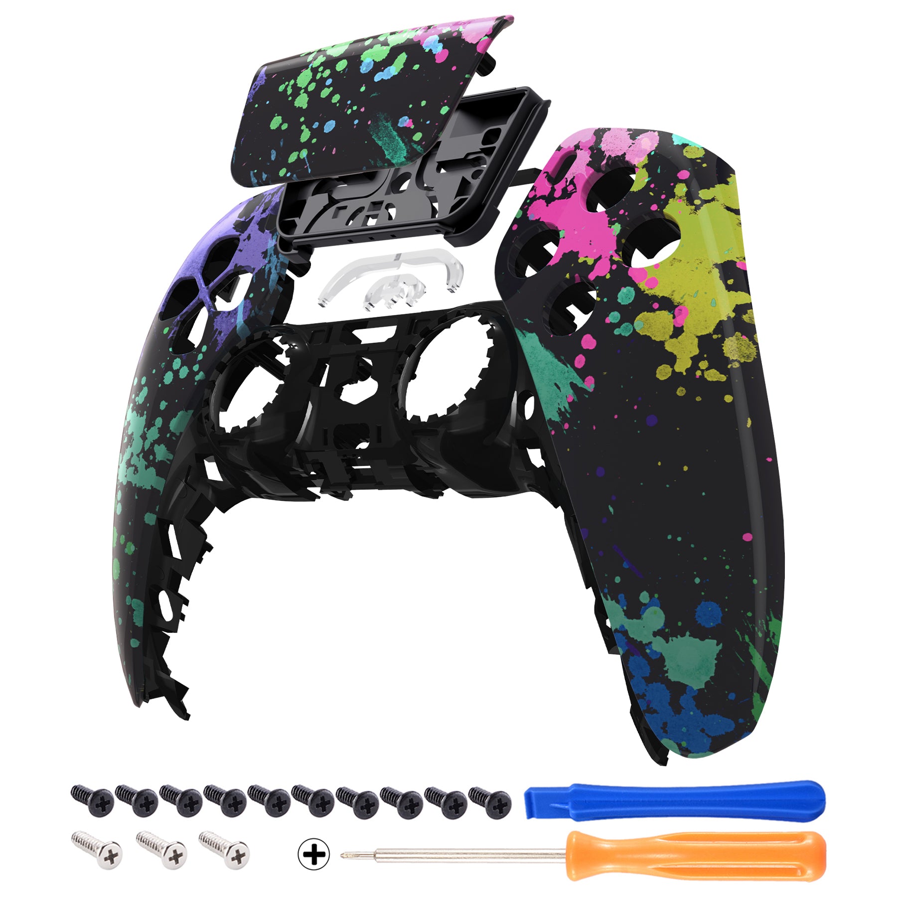 eXtremeRate PS5 Controller Front Housing Shell Replacement - Compatible with BDM 010/020/030/040/050 Models - Watercolor Splash Design - DIY Customization for Gaming Enthusiasts - Perfect for Controller Repair & Personalization