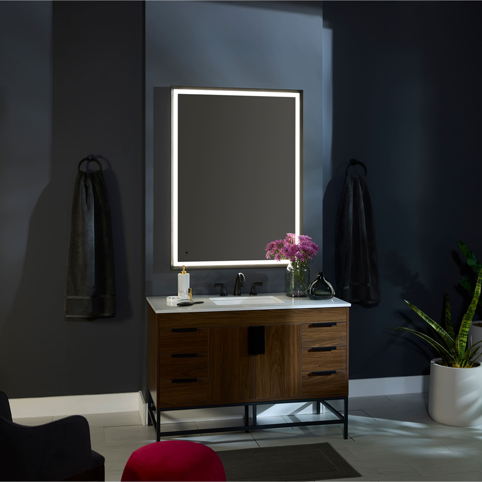 Oxygen Dusk 3 0802 15 Lighted LED Mirror 24x36 Inches Black - Perfect for Bathroom Vanity, Makeup Dressing Room & Home Decor