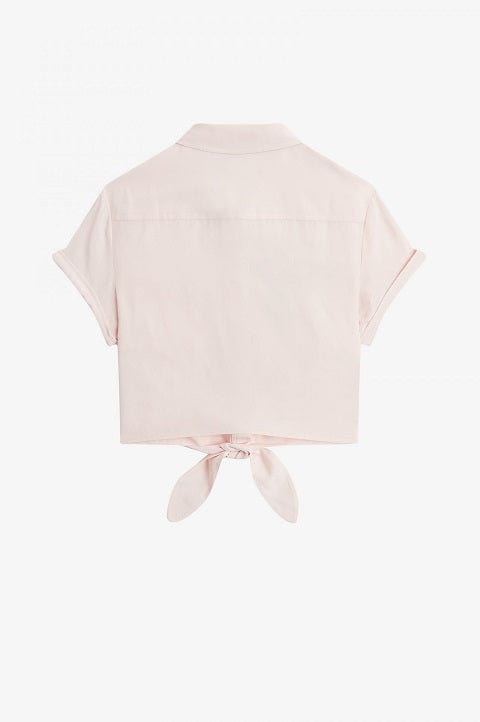 Amy Winehouse Milky Pink Embroidered Tie Front Shirt - Vintage Inspired Women's Blouse for Casual Outfits & Music Festivals