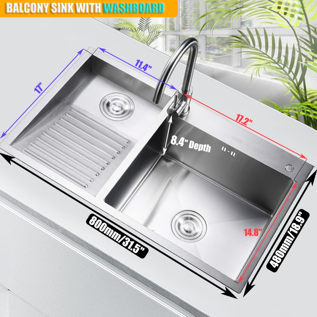 Stainless Steel Double Laundry Sink with Washboard - Heavy Duty Utility Sink for Bathroom, Laundry Room & Balcony - Easy to Clean Wash Basin for Household Use - Perfect for Washing Clothes, Pet Care & Garden Cleaning