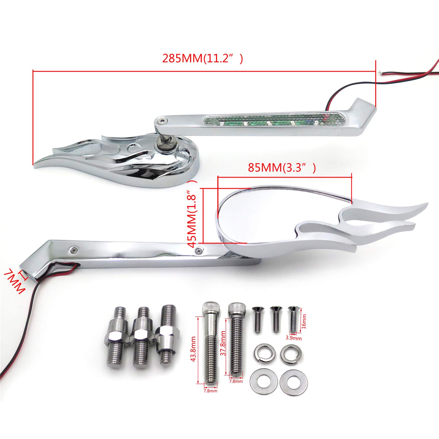 Custom Chrome Flame LED Turn Signal Integrated Mirrors for Harley Softail Fat Boy Road King Dyna Wide Glide Springer Sportster XL - Universal Fit for Motorcycle Customization & Night Riding Safety