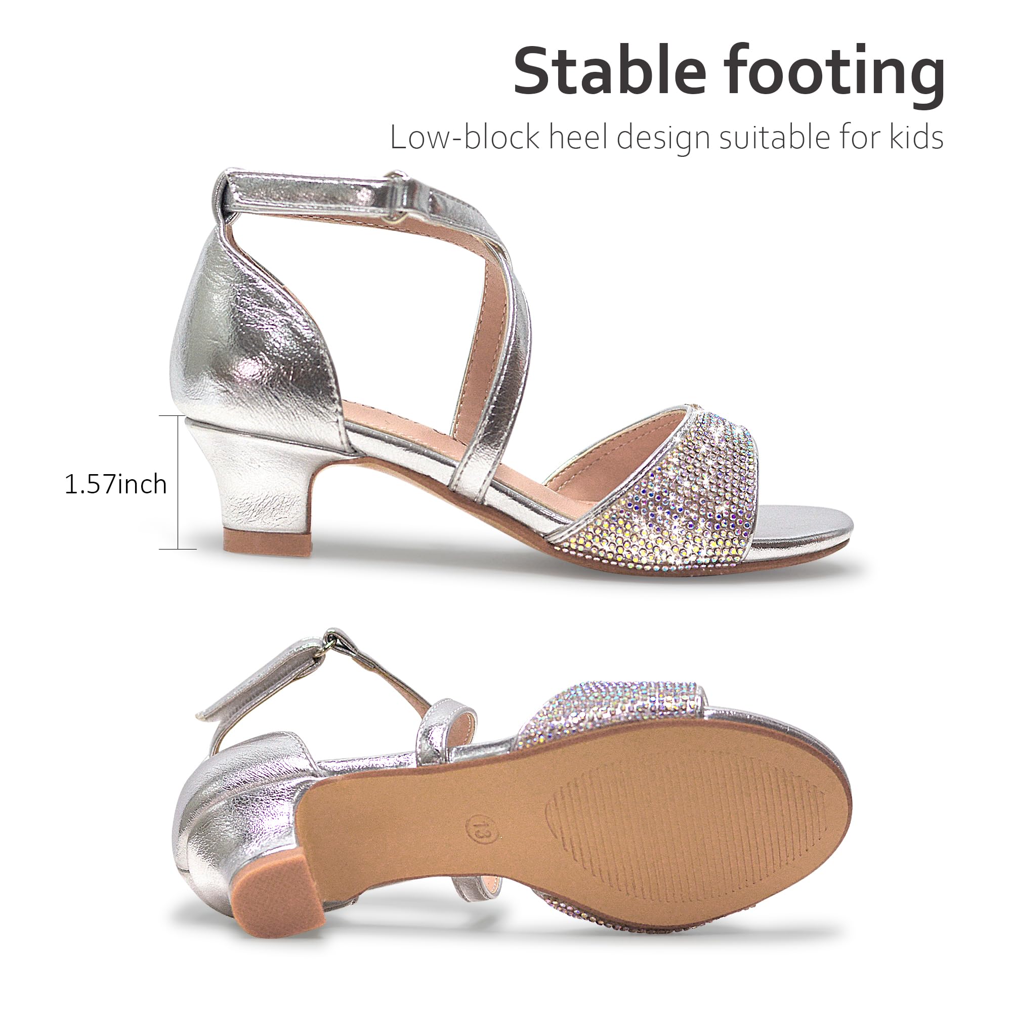 Vonair Girls Open Toe Heels Sandals - Dressy Wedding Party Shoes for Toddler & Little Girls - Perfect for Flower Girl, Birthday, Special Occasions