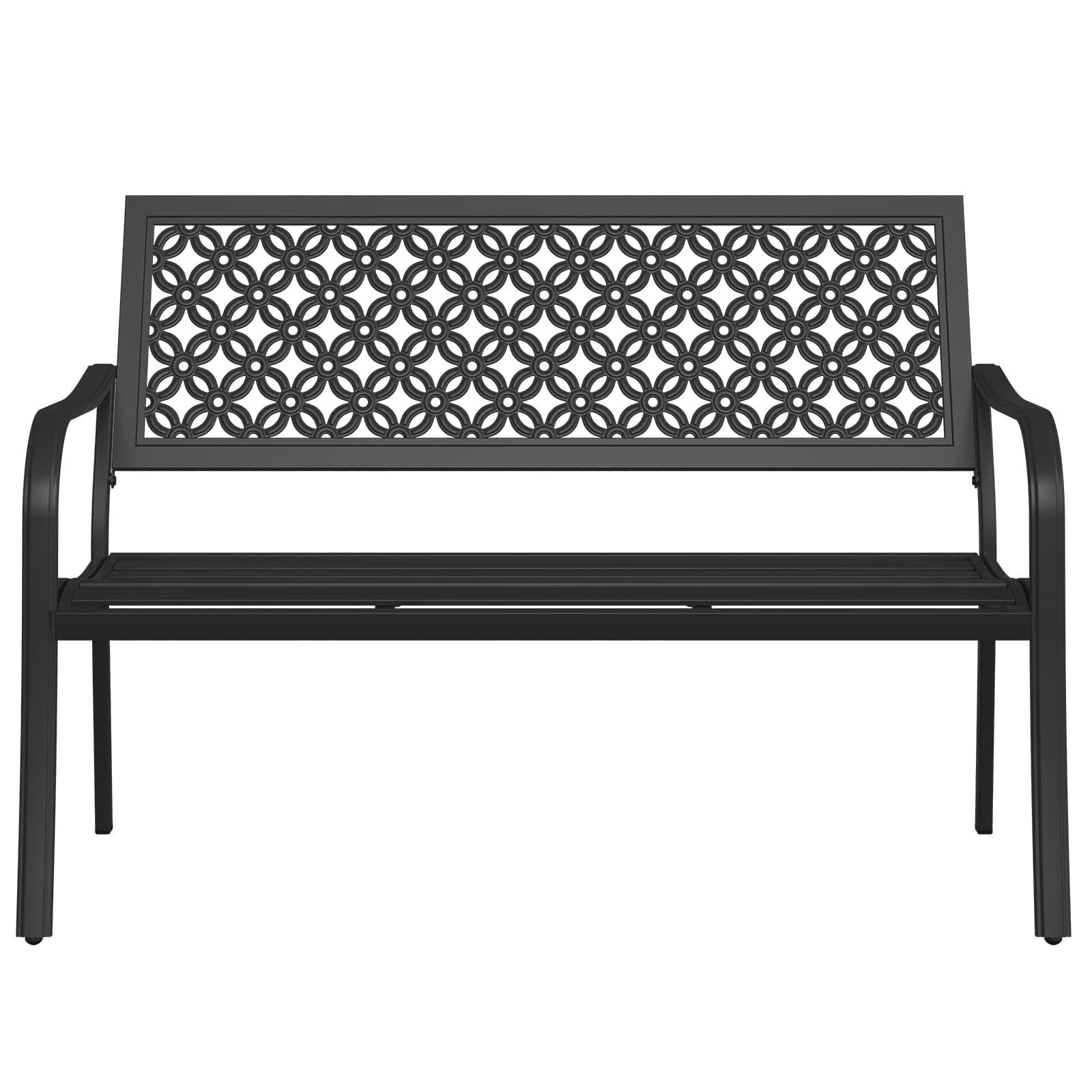 Grand Patio Outdoor Bench - Rust-Resistant Powder Coated Metal Garden Bench for Front Porch, Park & Yard - Durable Black Outdoor Furniture for Relaxing & Decorating