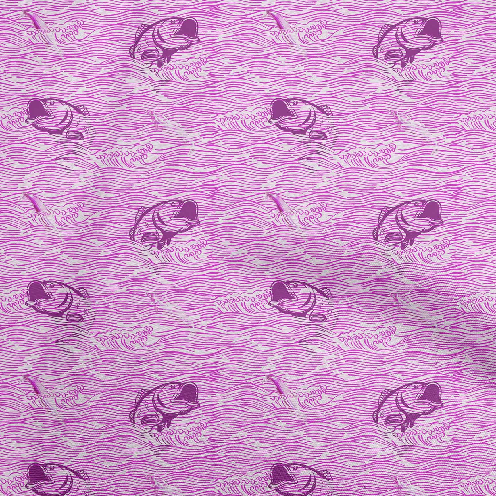 oneOone Cotton Cambric Fuschia Pink Ocean Wave Print Fabric by The Yard - 56 Inch Wide Dress Material for Summer Dresses, Skirts & DIY Sewing Projects