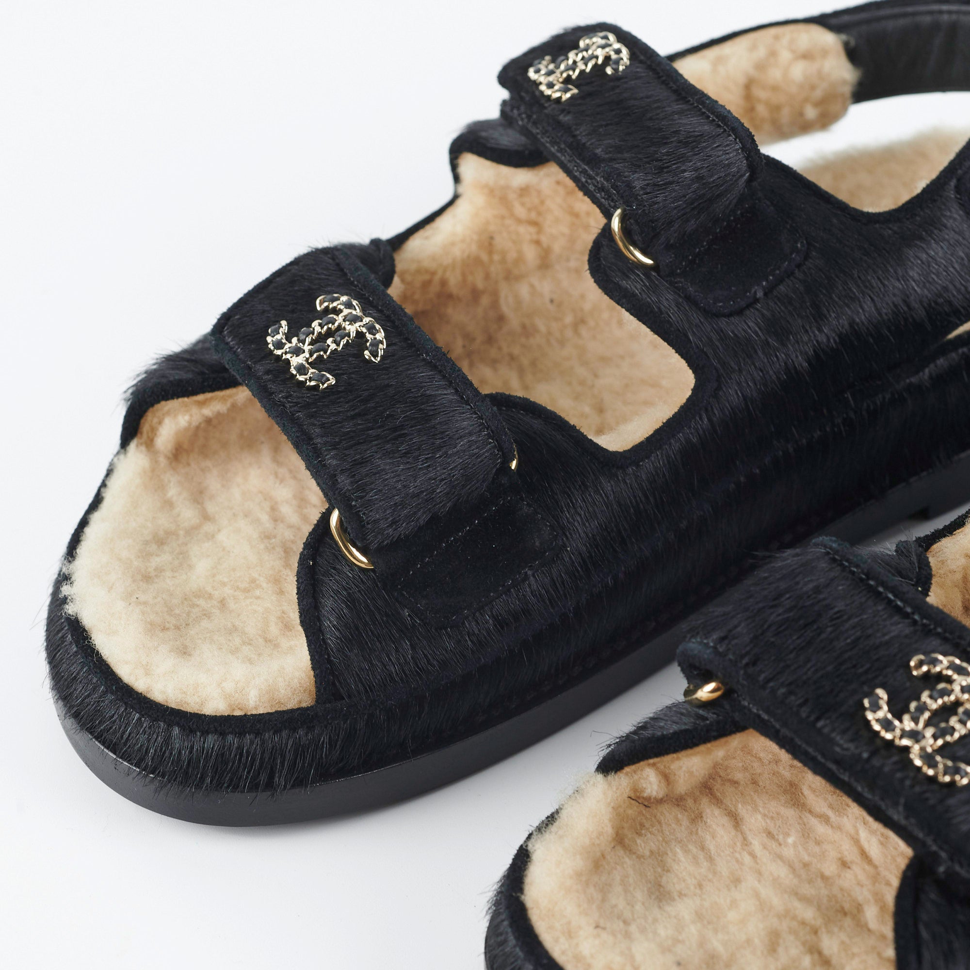 Chanel Black Calf Hair Sandals Size 36 - Luxury Women's Designer Shoes for Summer 2023 | Perfect for Weddings, Parties & Beach Vacations