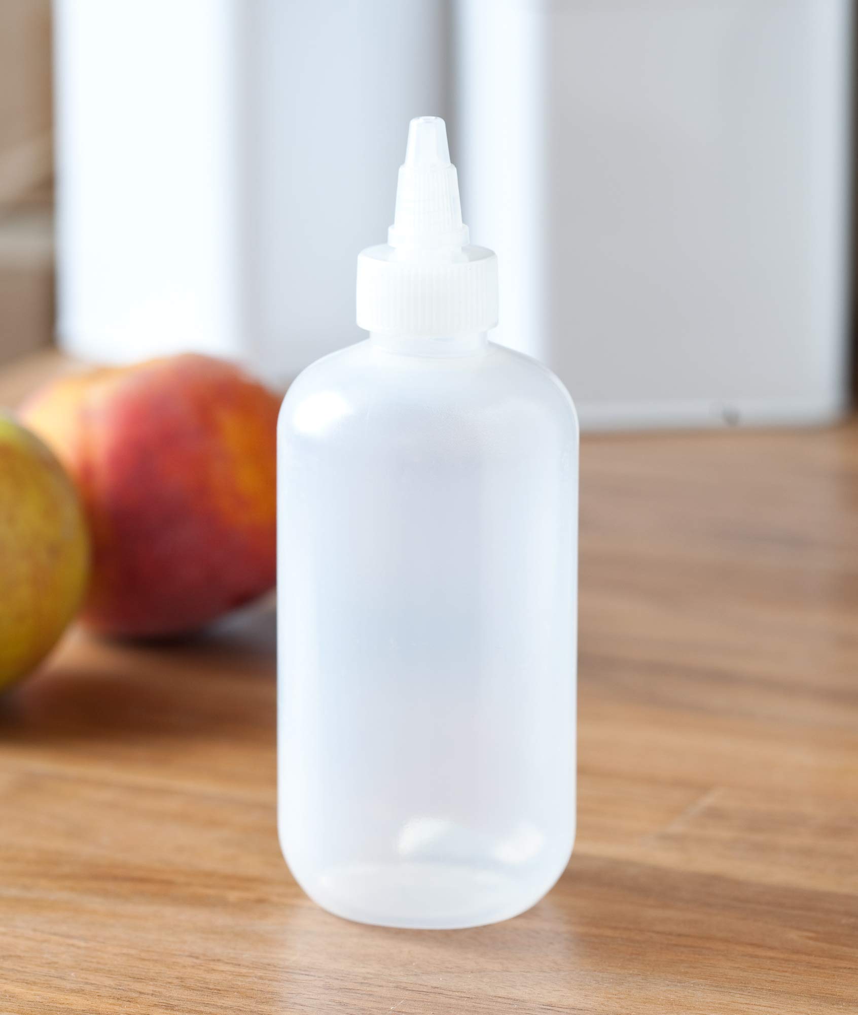 JUVITUS 8 oz Clear LDPE Plastic Squeeze Bottles with Twist Caps (6 Pack) - Leak Proof Travel Containers for Toiletries, Cosmetics, Essential Oils & DIY Liquids + Bonus Funnel Included