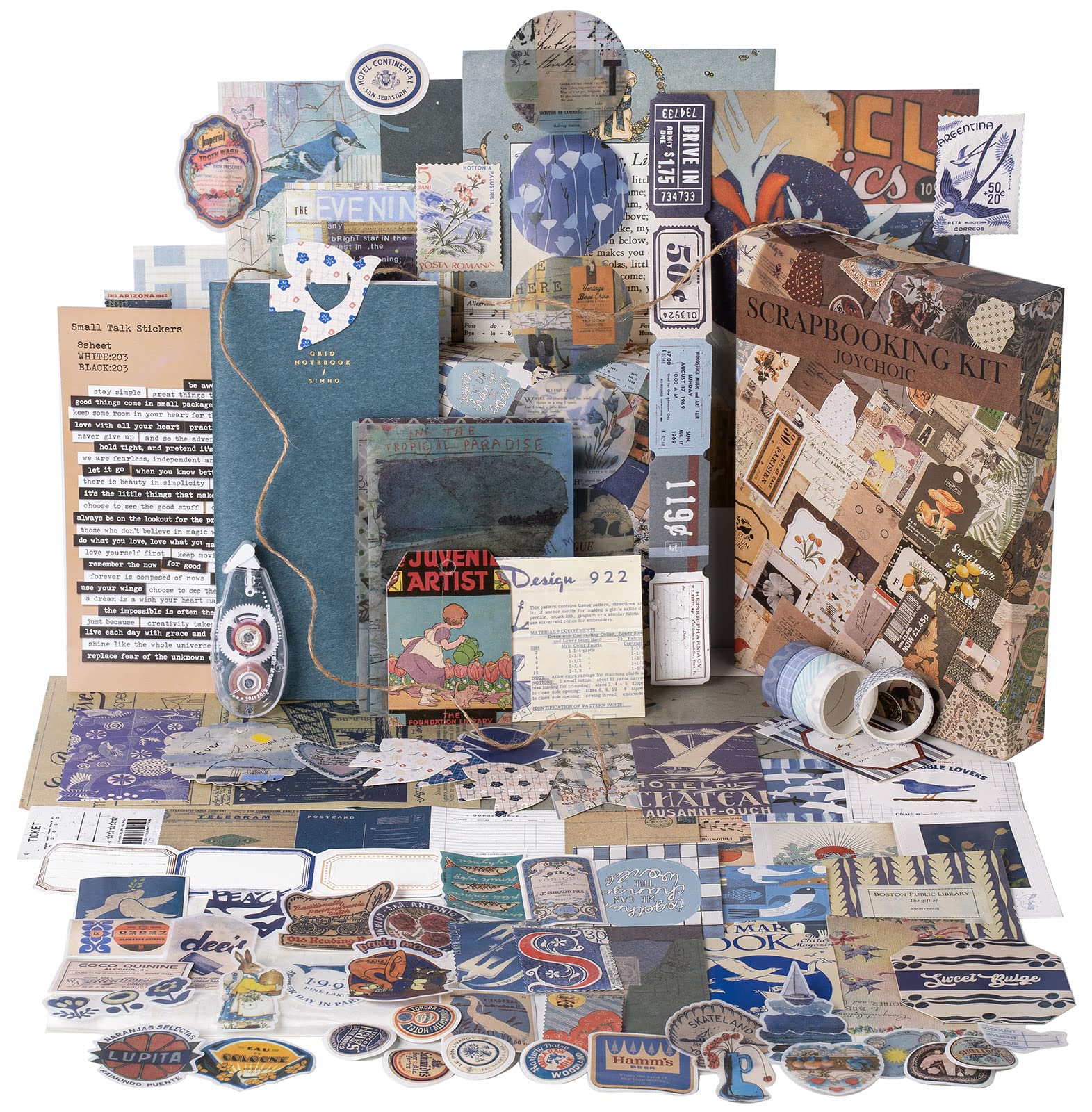 JOYCHOIC Vintage Scrapbooking Kit - 120pcs Aesthetic Journaling Supplies with Decorative Papers, Quote Stickers & TN Notebook for Bullet Journal, DIY Planner, Junk Journaling - Perfect for Beginners, Arts & Crafts, Memory Keeping & Gift Making