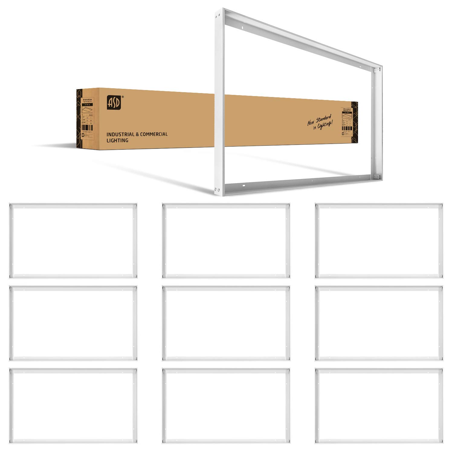 2x4 Aluminum Surface Mount Frame Kit for LED Flat Panel Lights - Low Profile Back-Lit Drop Ceiling Mounting Bracket (9 Pack, White) - Perfect for Office Lighting, Commercial Spaces & Home Use