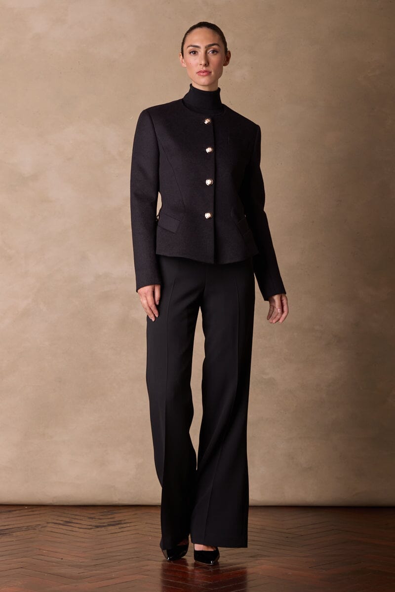 Amelie Black Wool Cashmere Crop Jacket - Women's Fashion Outerwear for Fall & Winter | Office, Date Night & Casual Wear