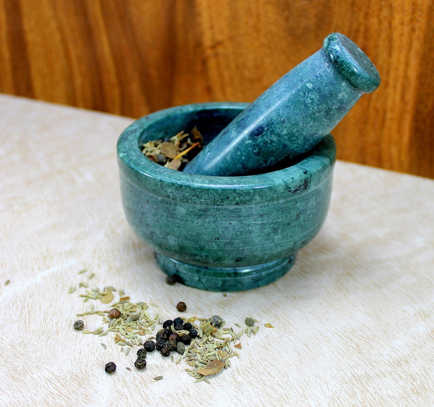 Premium 4-Inch Green Mortar and Pestle Set - Natural Spice Grinder for Herbs, Seeds & Spices - Perfect for Cooking, Grinding Fresh Ingredients & Ayurvedic Remedies