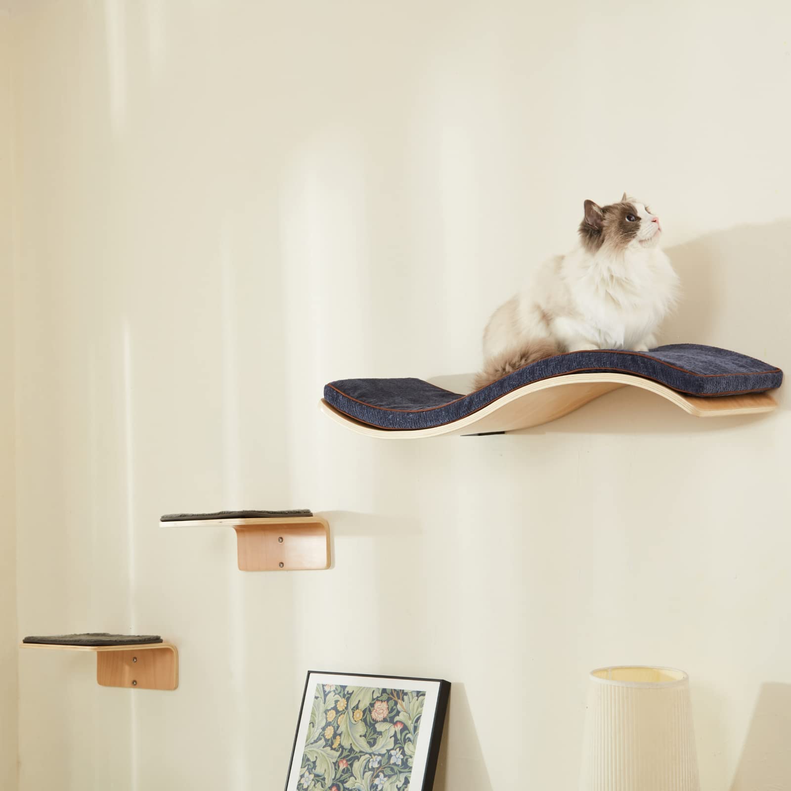 2-Step Wave Cat Wall Shelf - Wall Mounted Cat Perch & Climbing Furniture for Sleeping, Playing & Lounging - Perfect for Small Spaces & Cat Enrichment