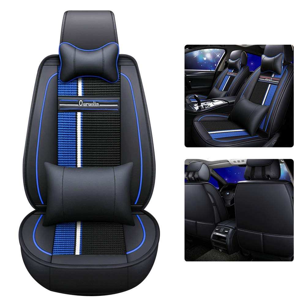 Premium Saitake PU Leather Car Seat Cover Set - Waterproof, Soft & Luxury Front Seat Protector for Mercedes GLK Class (6-Piece, Black & Blue) - Perfect for Daily Commuting, Road Trips & Car Interior Protection