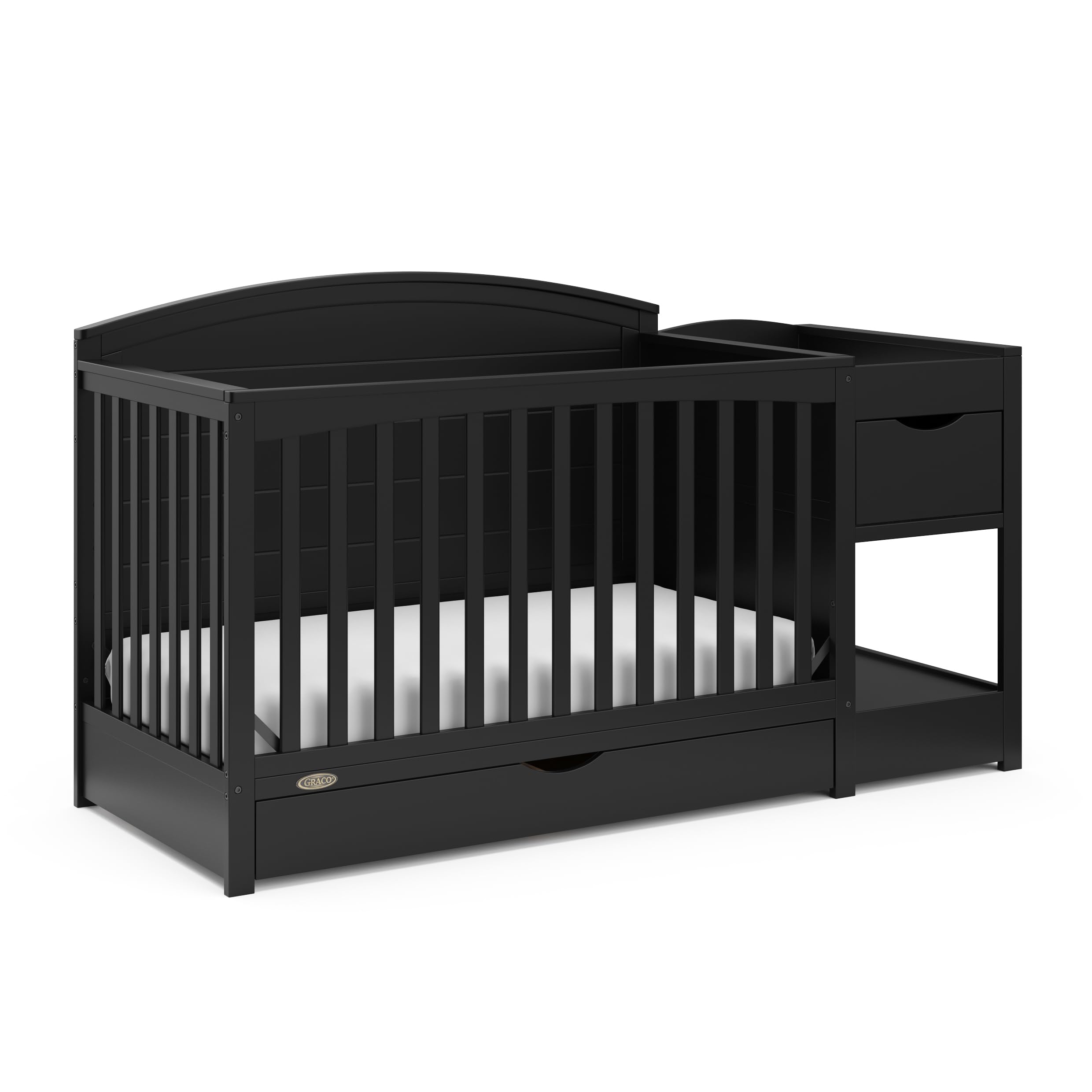 STORK CRAFT Graco Bellwood 5-in-1 Convertible Crib & Changer with Storage Drawer (Black) - GREENGUARD Gold Certified, Converts to Toddler Bed & Full Size Bed, Nursery Furniture for Baby & Kids Room, Perfect for Newborns to Teens