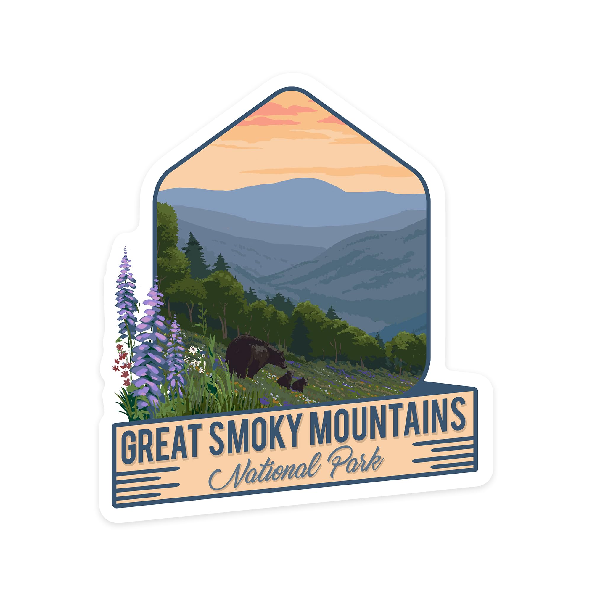 Waterproof Die-Cut Vinyl Stickers - Great Smoky Mountains National Park Tennessee Bear & Spring Flowers Design (1-3 Inch) - Durable Decals for Cars, Water Bottles, Laptops, Coolers - Perfect for Outdoor Adventures, Travel Gear & Personalizing Accessories