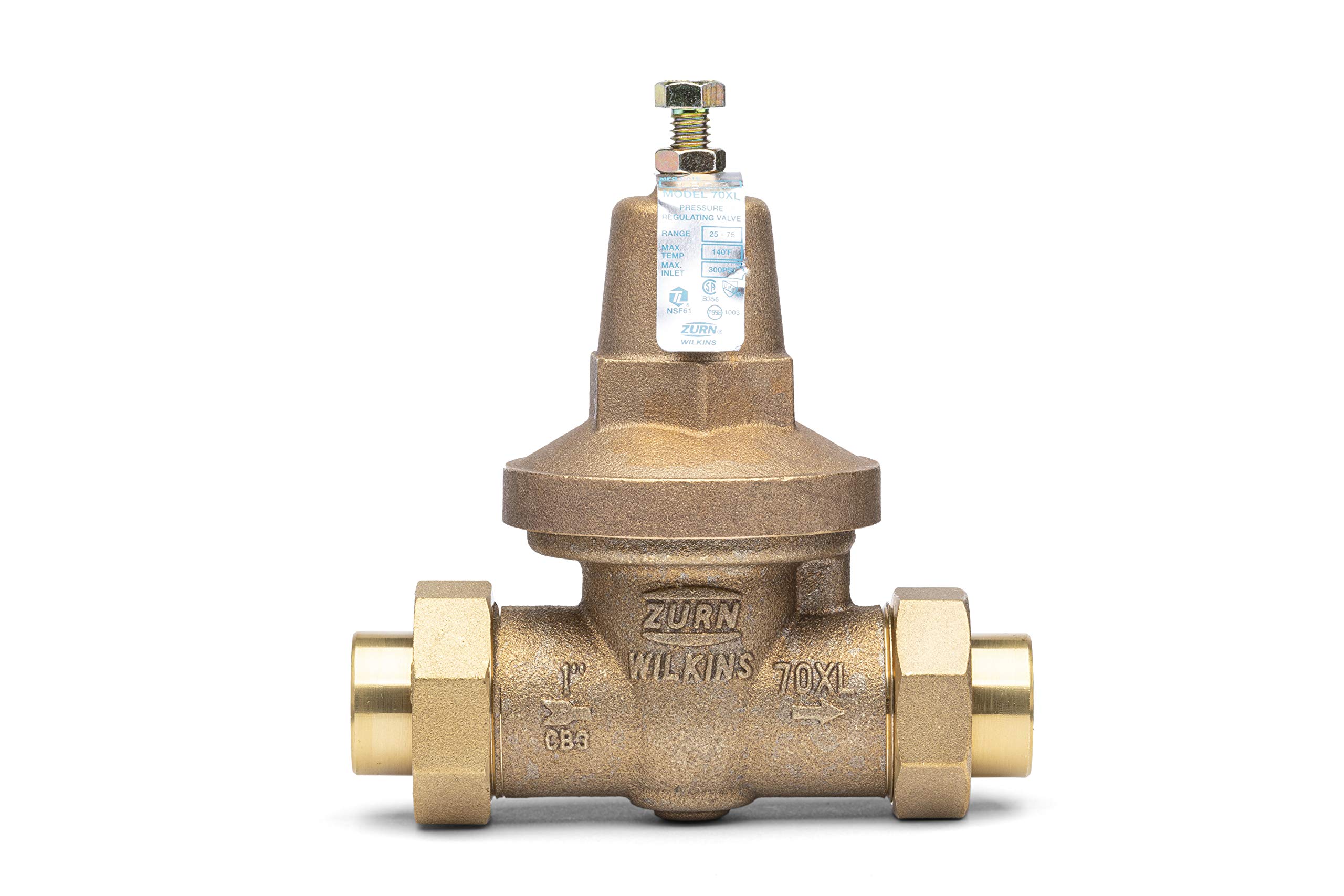 Zurn Wilkins 1-70XLDU 1 Inch 70XL Pressure Reducing Valve with Double Union FNPT Connection - Ideal for Residential & Commercial Plumbing Systems, Water Pressure Regulation