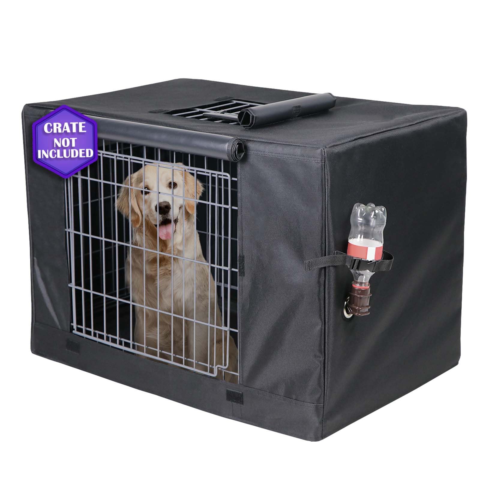 42 Inch Waterproof Dog Crate Cover - Heavy Duty 600D Oxford Fabric Pet Kennel Cover with Built-in Water Bottle Nozzle | Black | Indoor & Outdoor Use for Dogs, Travel & Home Protection